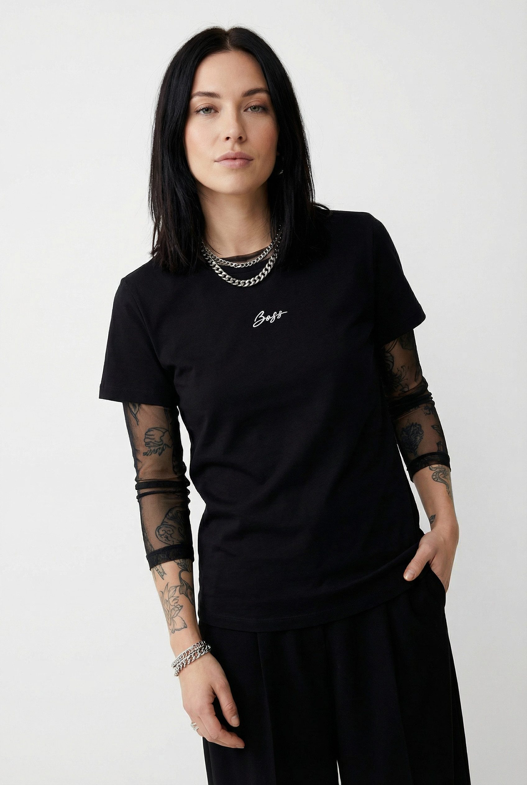 BOSS ORANGE T-Shirt Elove Embro Premium Damenmode mit Rundhals, Slim Fit