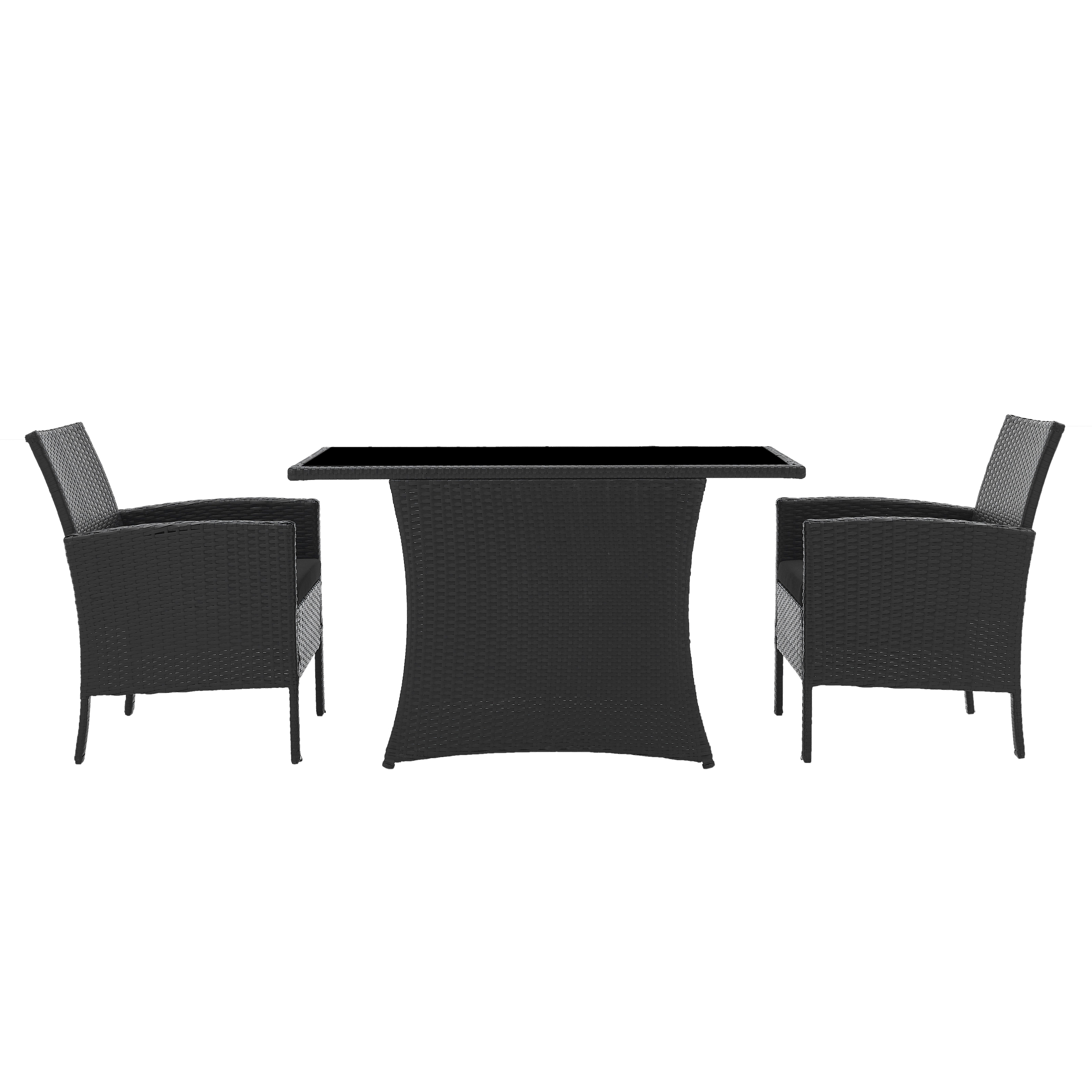 Sicherheitsglas Tischgruppe | und Schwarz Tisch Garten-Essgruppe Lounge-Möbel, Stühle, Polyrattan, TPFGarden Schwarz 2 Set, Sitzauflagen), 2 aus Schwarz 1 (5-tlg., Mubi mit Sitzgruppe Outdoor,