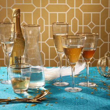 BUTLERS Glas GOLDEN TWENTIES Glas mit Goldrand und Rillen 300ml, Glas, mundgeblasen