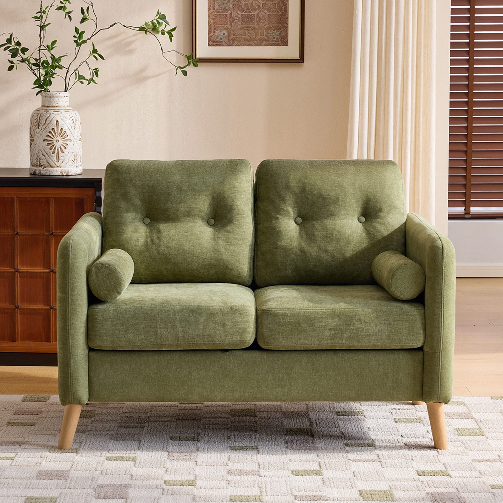 VINGLI Sofa klein 2-Sitzer, 120cm Couch aus Noppen-Chenille, stabiler Konstruktion, 120x80x85 cm, 16cm dicke Sitzpolster