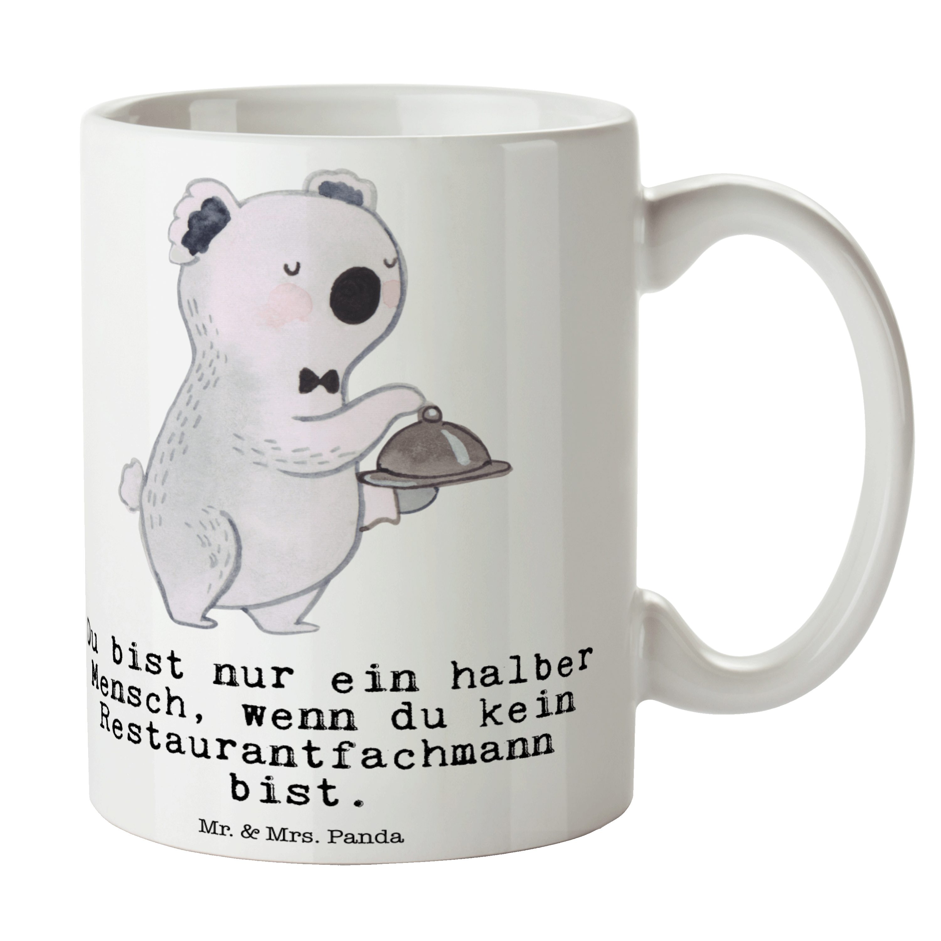 Herz Tasse Mrs. - Weiß Keramik Büro - Tasse, mit Restaurantfachmann & Schenken, Mr. Panda Geschenk,