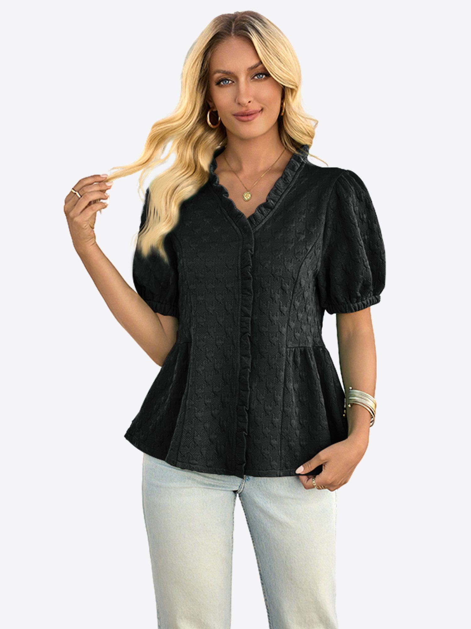 Imily Bela Kurzarmbluse Damen Oberteile mit Peplum-Puffärmeln (Packung, 1-t günstig online kaufen