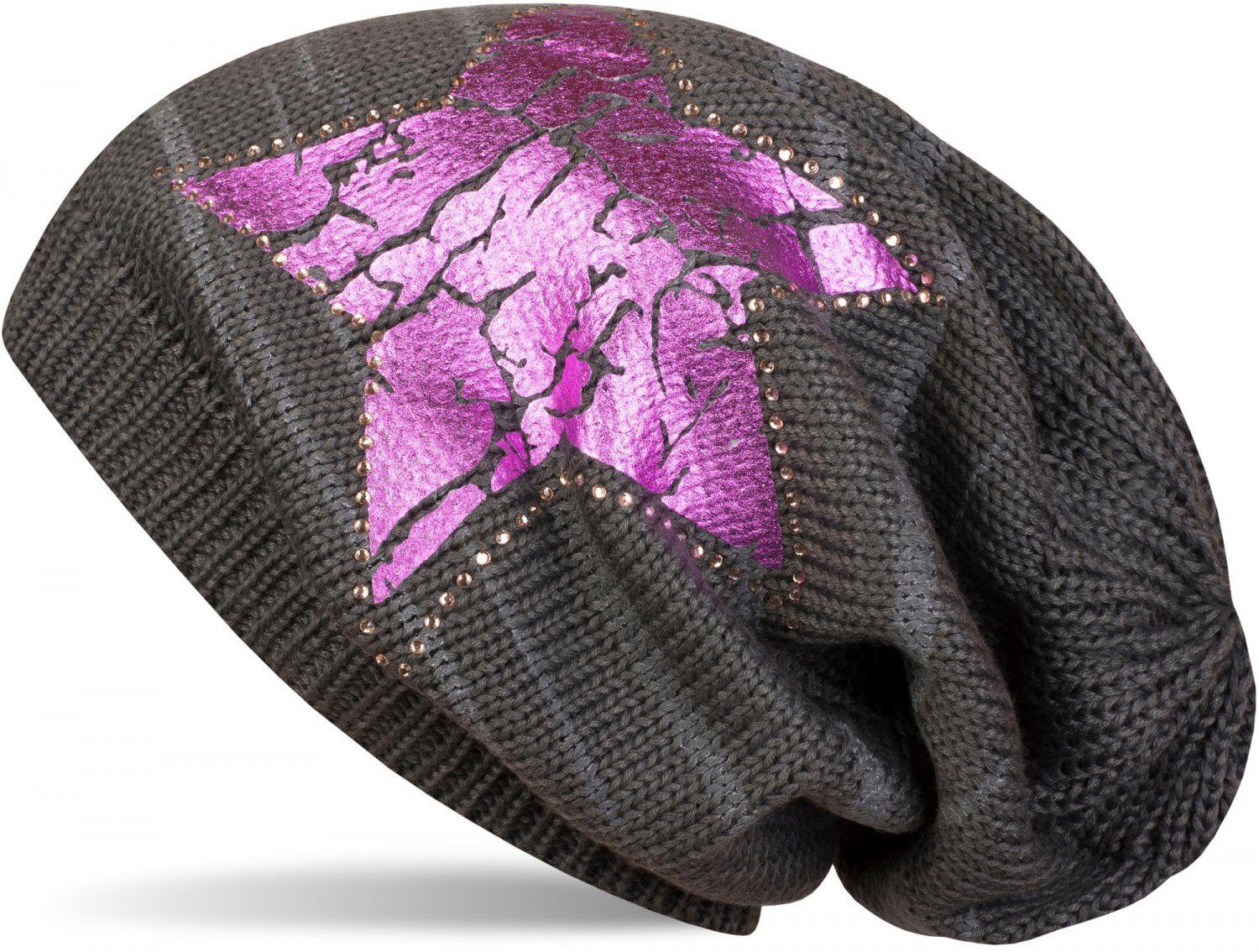 styleBREAKER Strickmütze Feinstrick Beanie Mütze mit Stern und Strass (1-St)