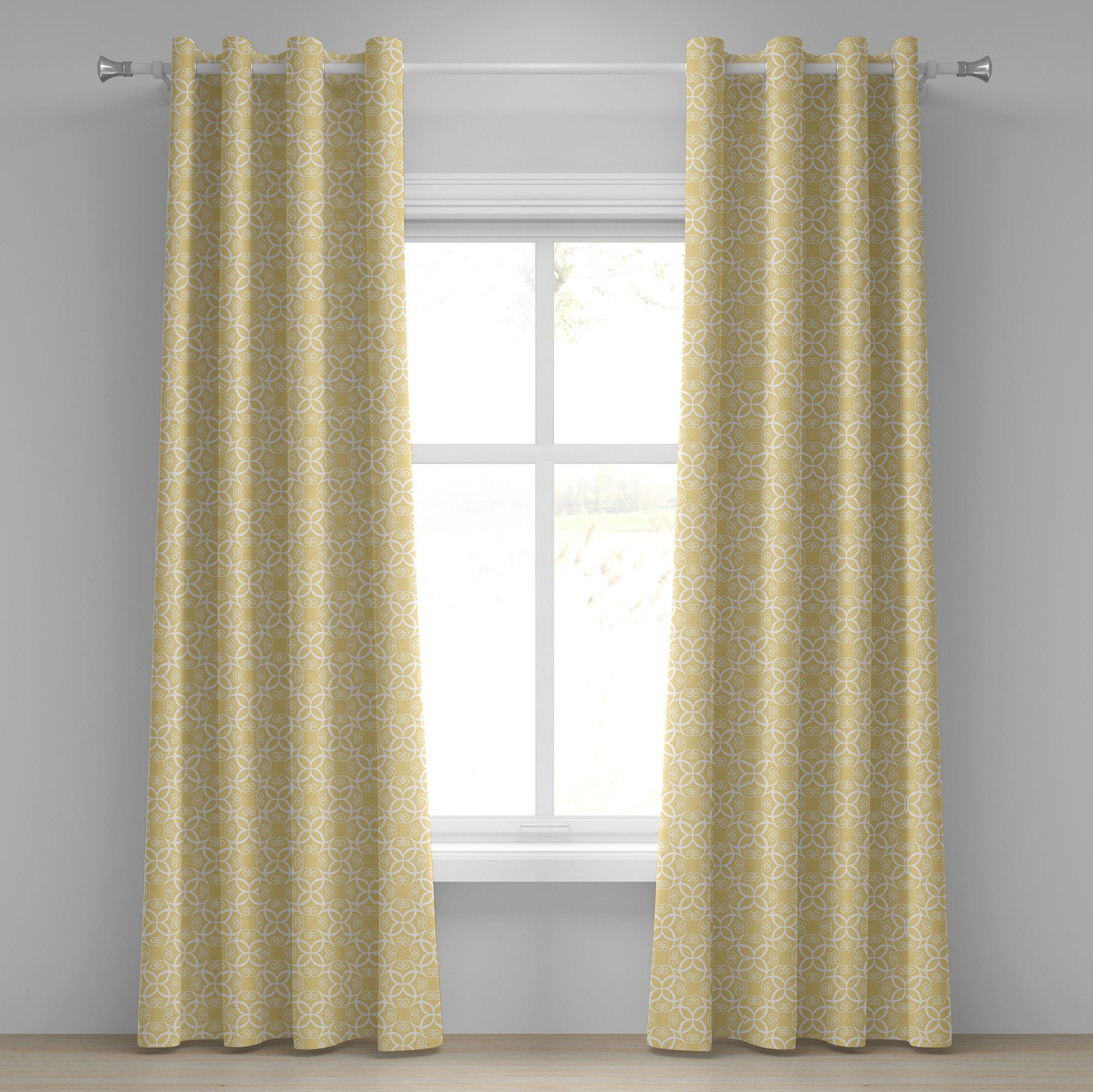 Gardine Dekorative 2-Panel-Fenstervorhänge für Schlafzimmer Wohnzimmer, Abakuhaus, Gelb und Weiß Aufwändige Blumen