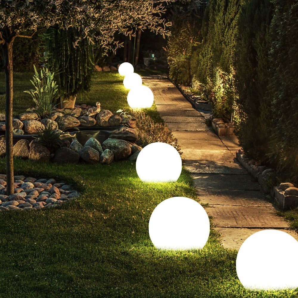 etc-shop LED fest Gartenleuchte, Solar Garten Set LED-Leuchtmittel Leuchten Außen LED verbaut, Lampen Kugel Beleuchtung 4er