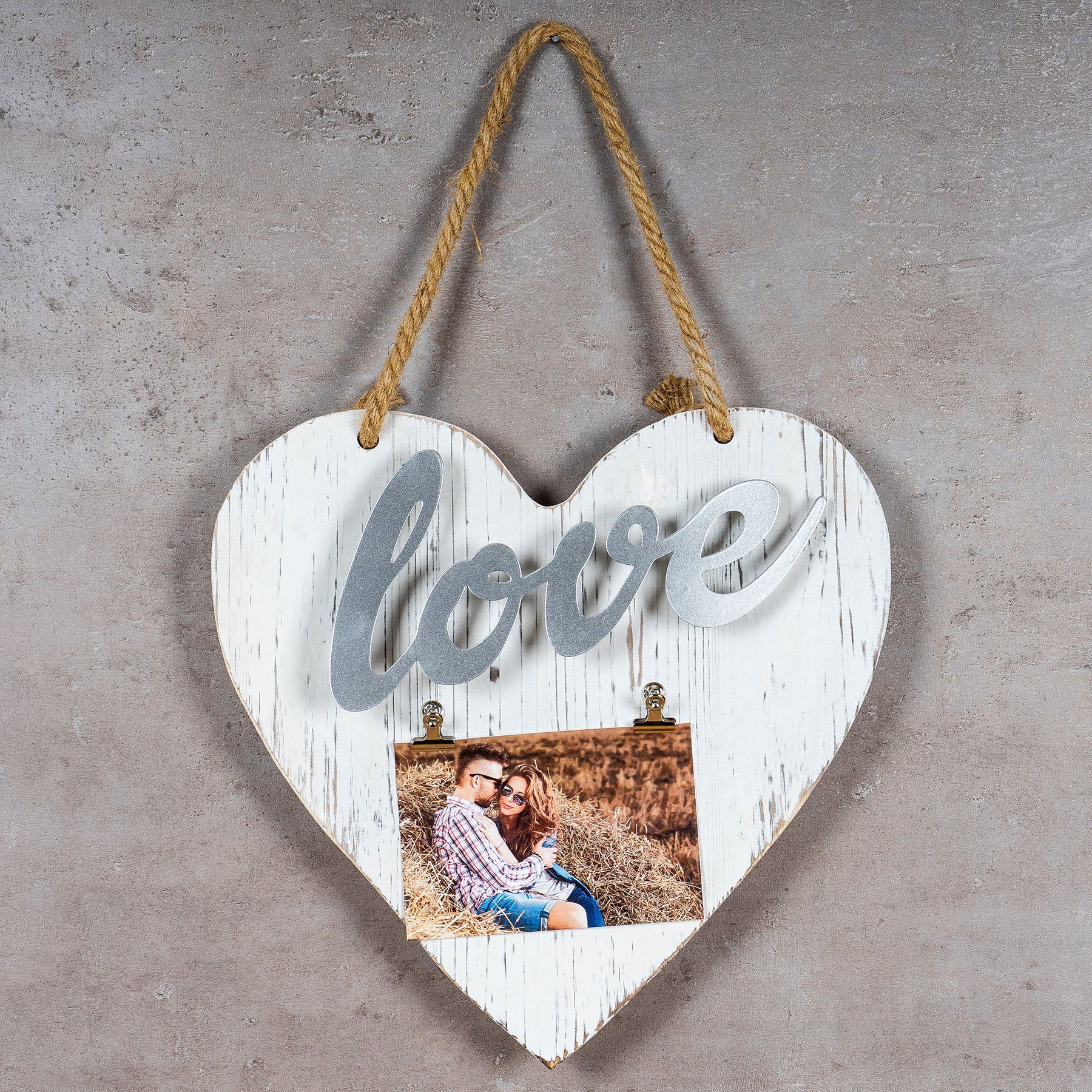 Silber Vintage 10x15 Bilderrahmen Chic Herz Klammern Bilderrahmen, Schriftzug Shabby Love Levandeo®