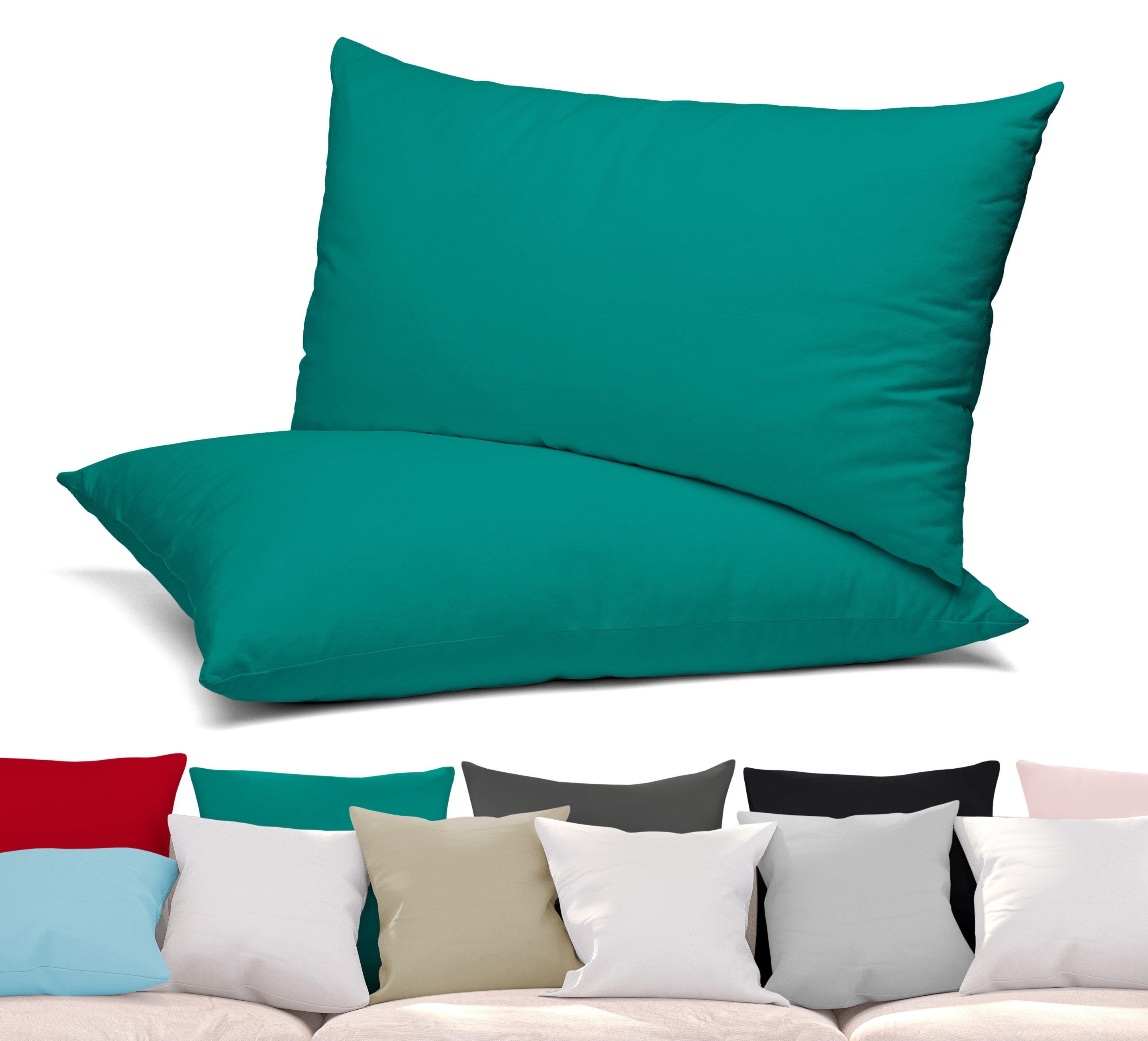 Beautex Kissenhüllen 2er Set Premium Kissenbezug aus Baumwolle, viele Farben, (2 Stück), verdeckter Reißverschluss, Jersey 160g/m², langlebig