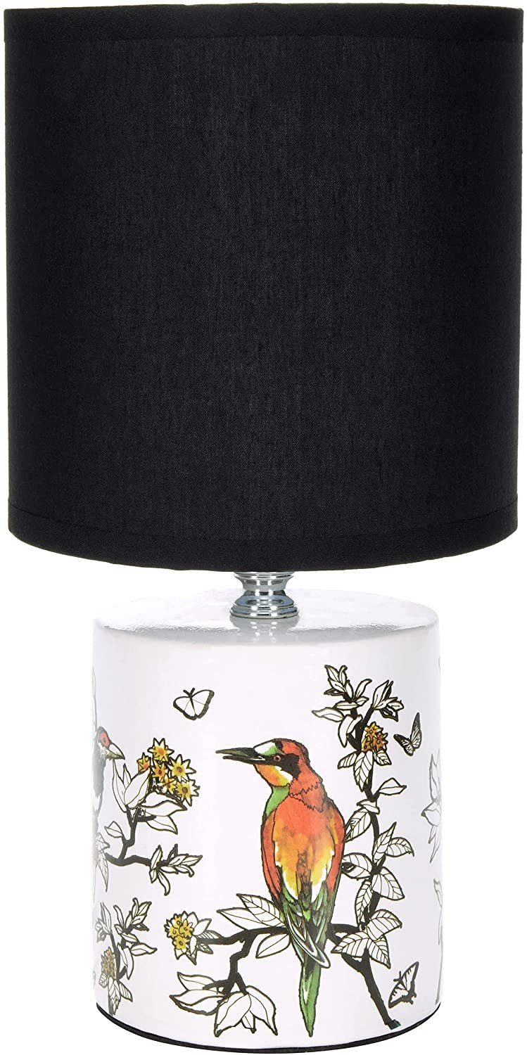 BRUBAKER Nachttischlampe Tischlampe Vogel Design Asiatisch - 1x oder 2er Set - Schirm Schwarz, ohne Leuchtmittel, Designer Lampen mit Keramikfuß, Höhe ca. 30 cm – Bild 4 von 5