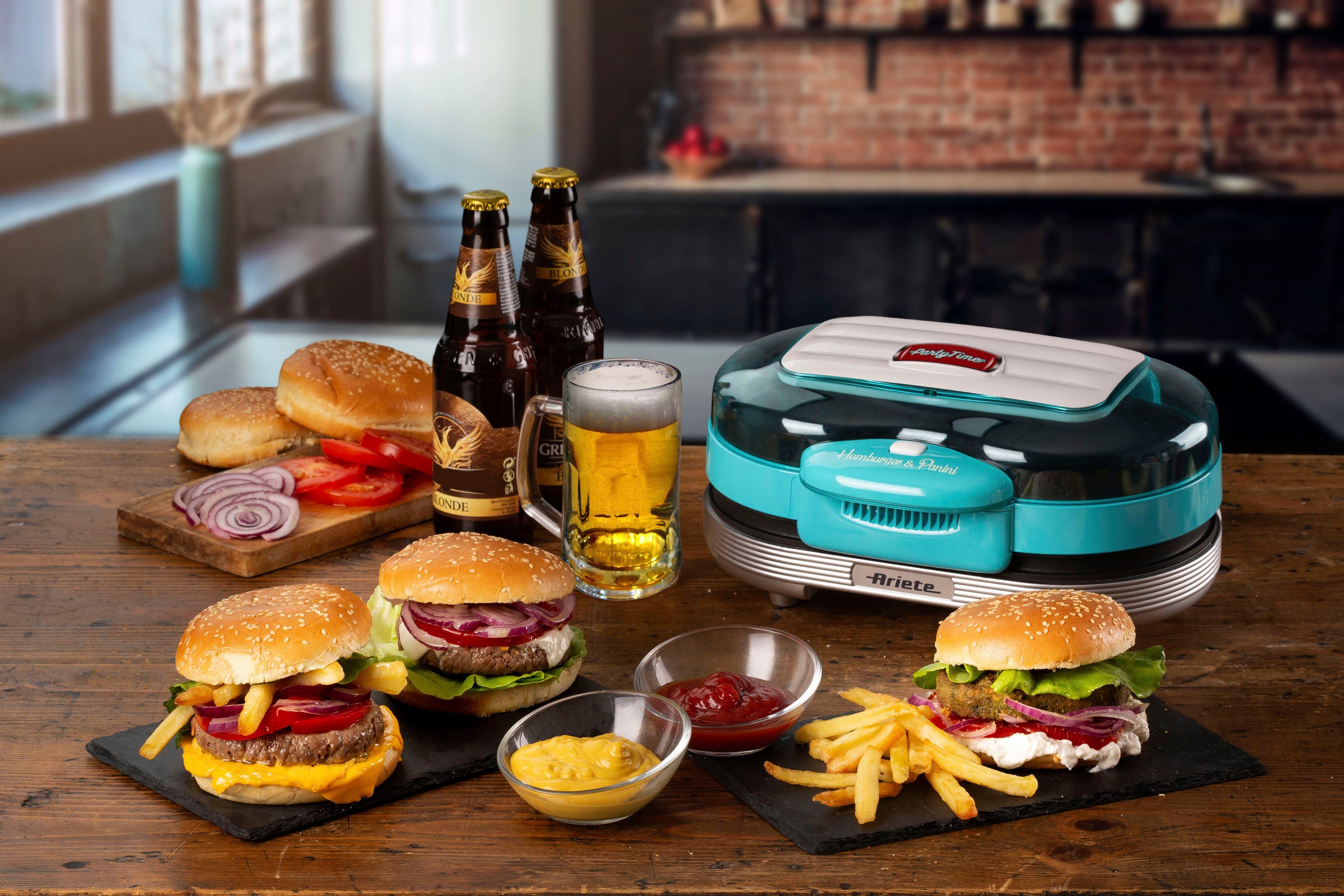 Ariete Hamburger Maker 205B Party Time Hambuger Maker, blau, 1200 W