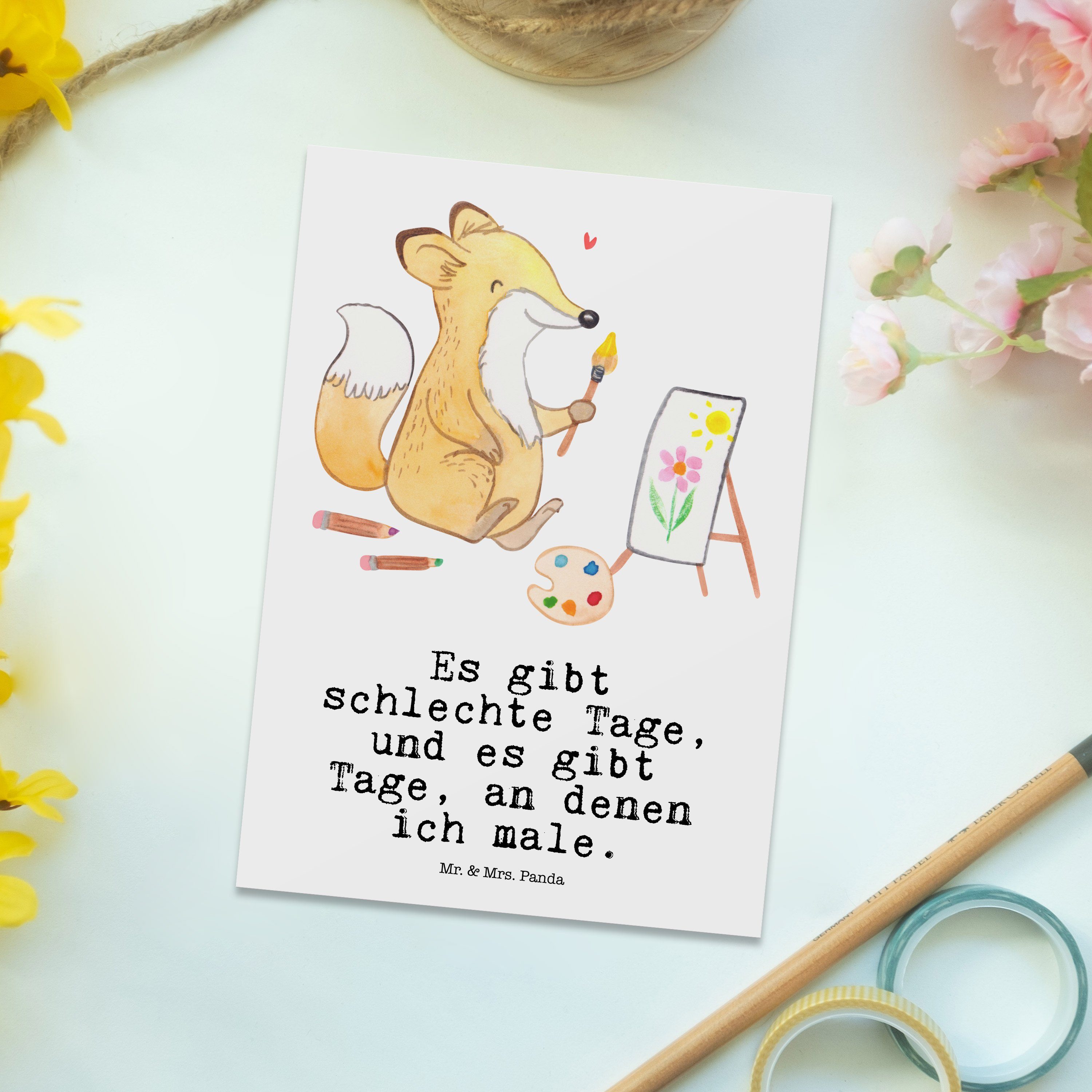 Ausz Malen Weiß Fuchs Mr. Geschenk, - & Geburtstagskarte, Postkarte Tage Künstler, - Mrs. Panda
