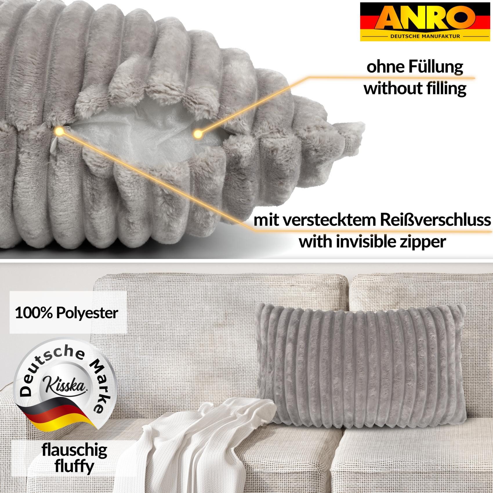 Kisska Dekokissen LILLI BIG CORD Velour Ambiente dekorieren, Kissenüberzug ohne Füllung BIG-Cord UNI 50x30cm Einfarbig Hellgrau
