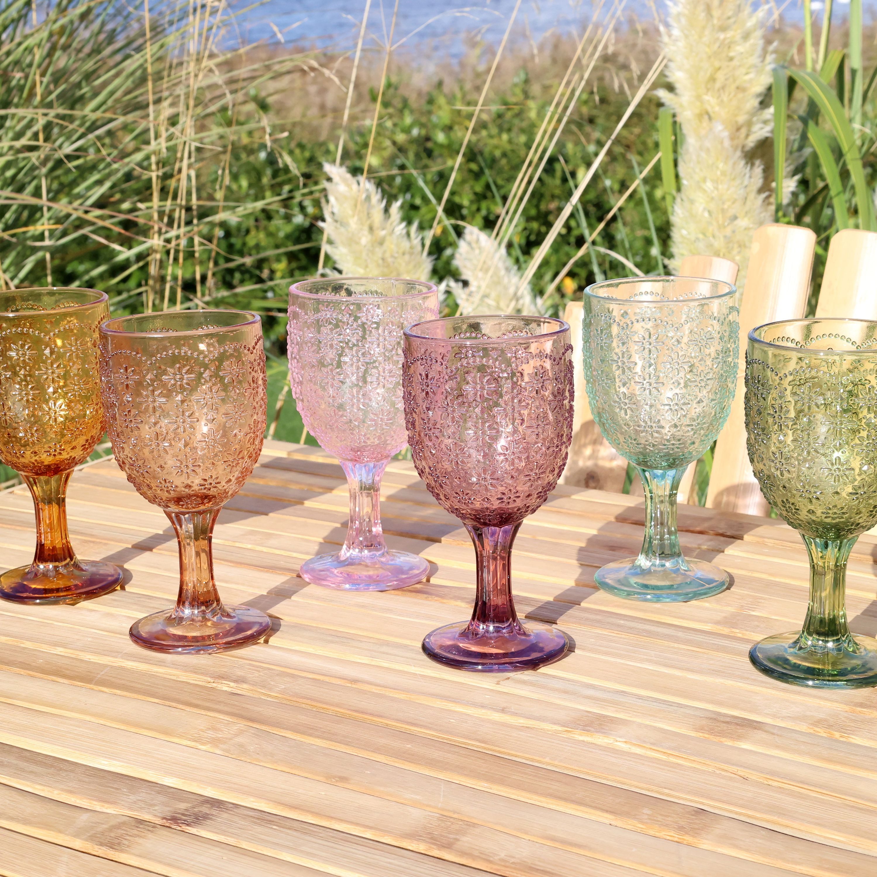 Chic Antique Gläser-Set Chic Antique - 6er Set Weingläser Weinglas 250ml Bunt mit Muster, Glas