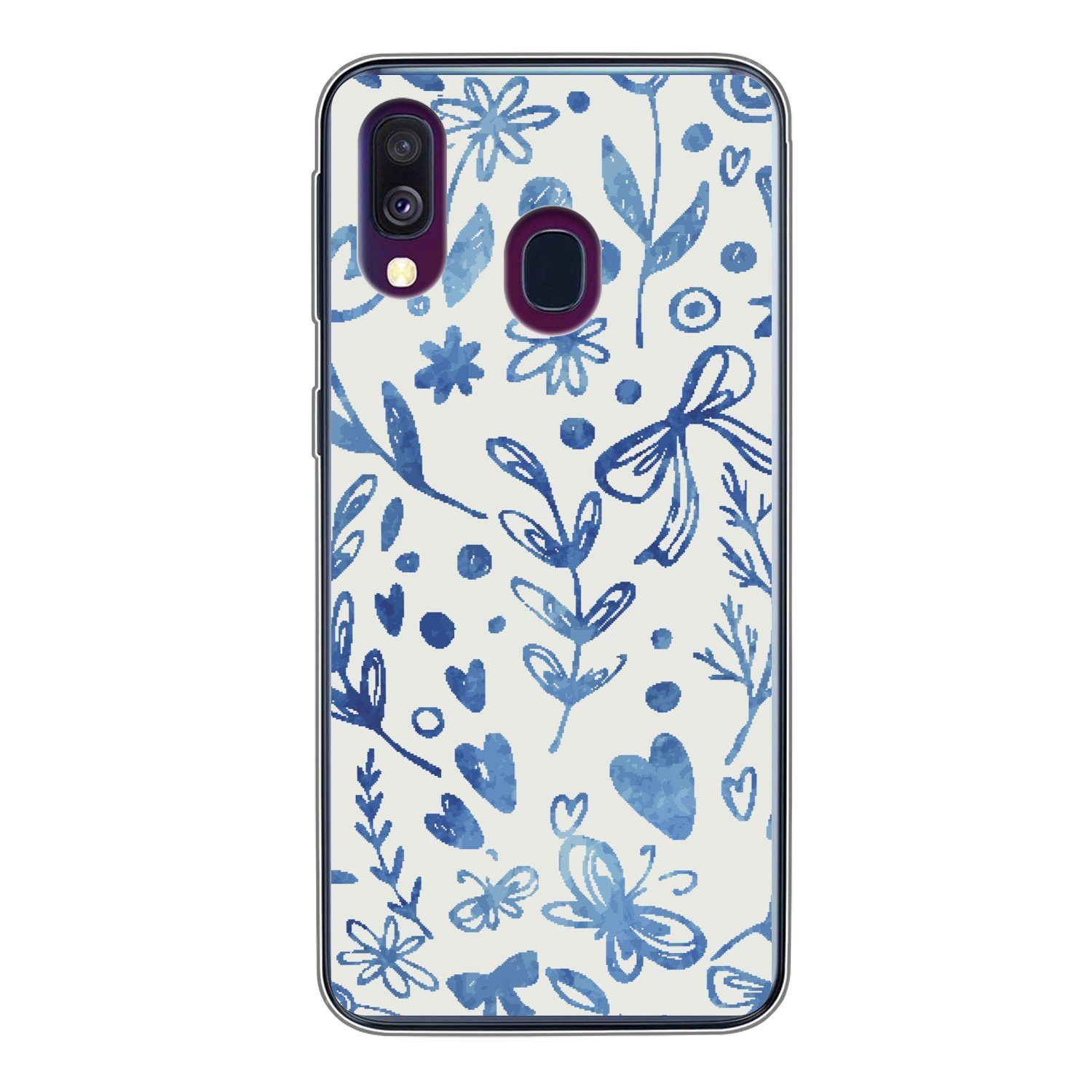 Handyhülle für Samsung Galaxy A40 Ein florales Muster in blauen Farben