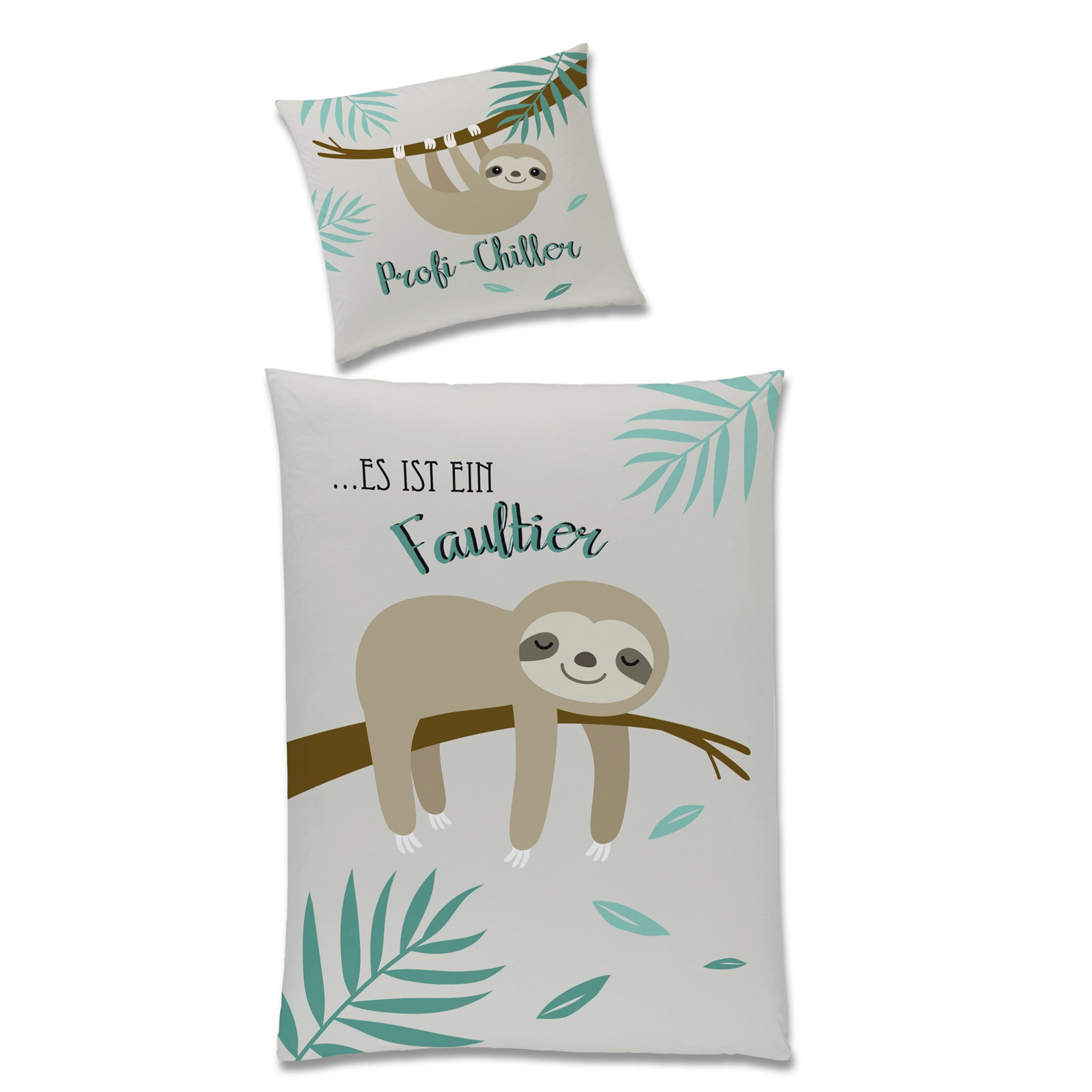 Familando Jugendbettwäsche Faultier, Set 135x200 80x80 cm, 100% Baumwolle, günstig online kaufen