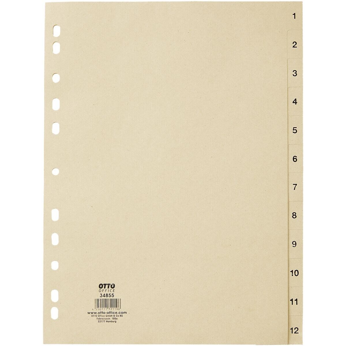Otto Office Aktenordner Papierregister 1-12, A4, Recycling-Tauenpapier