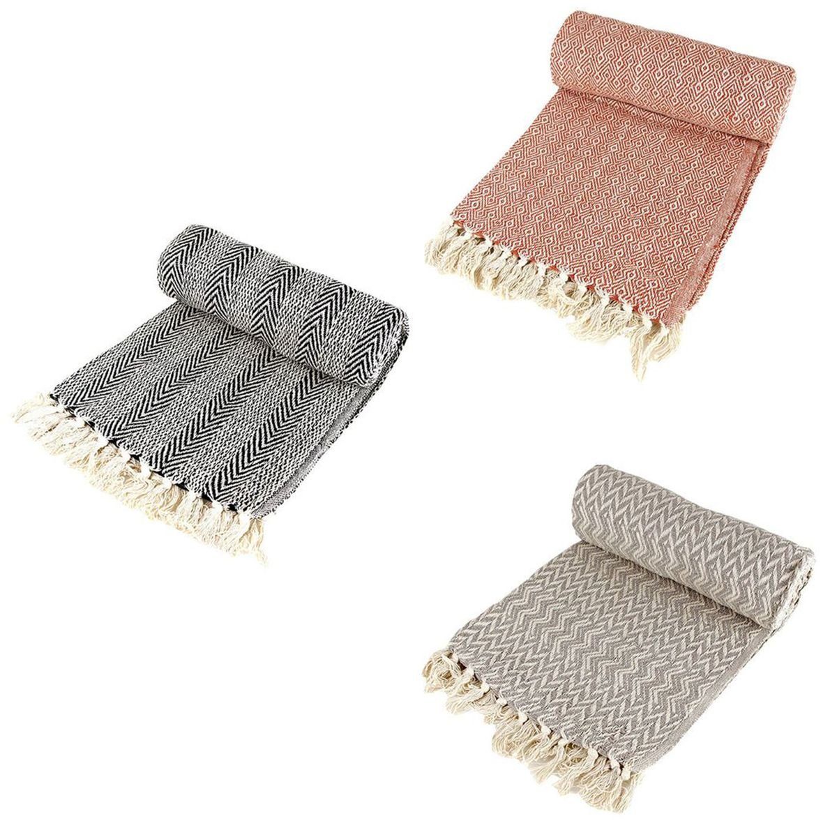 Wohndecke Plaid ca. 125 x 150 cm mit Fransen Tagesdecke im orientalischen Stil, Lesli Living, mit Fransen