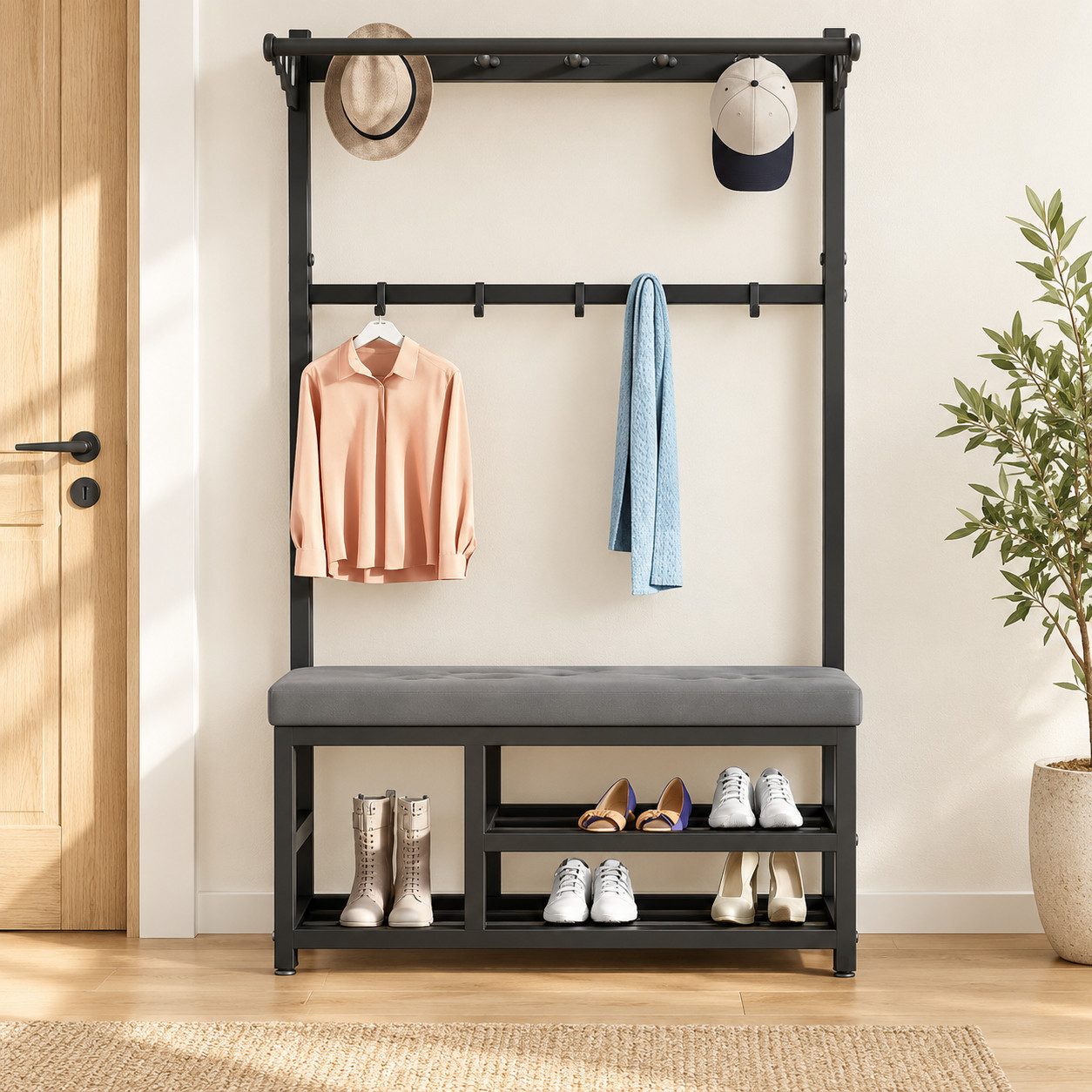 OYLCDI Garderobenständer Kleiderständer Garderobe mit Schuhbank, flurgarderobe, garderobe flur, (Schuhregal,Garderobe), mit 9 Kleiderhaken