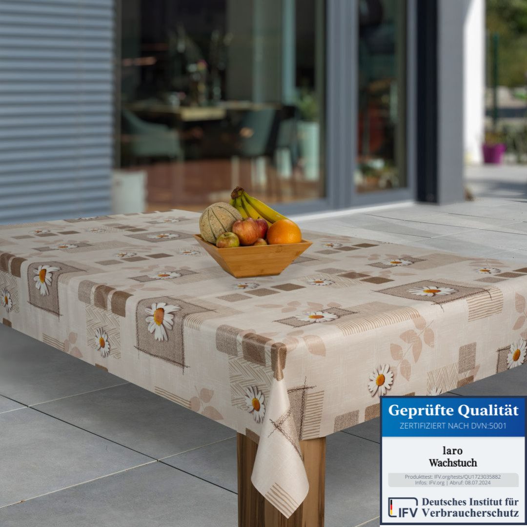 laro Tischdecke Wachstuch-Tischdecken Margerite Braun Beige rechteckig