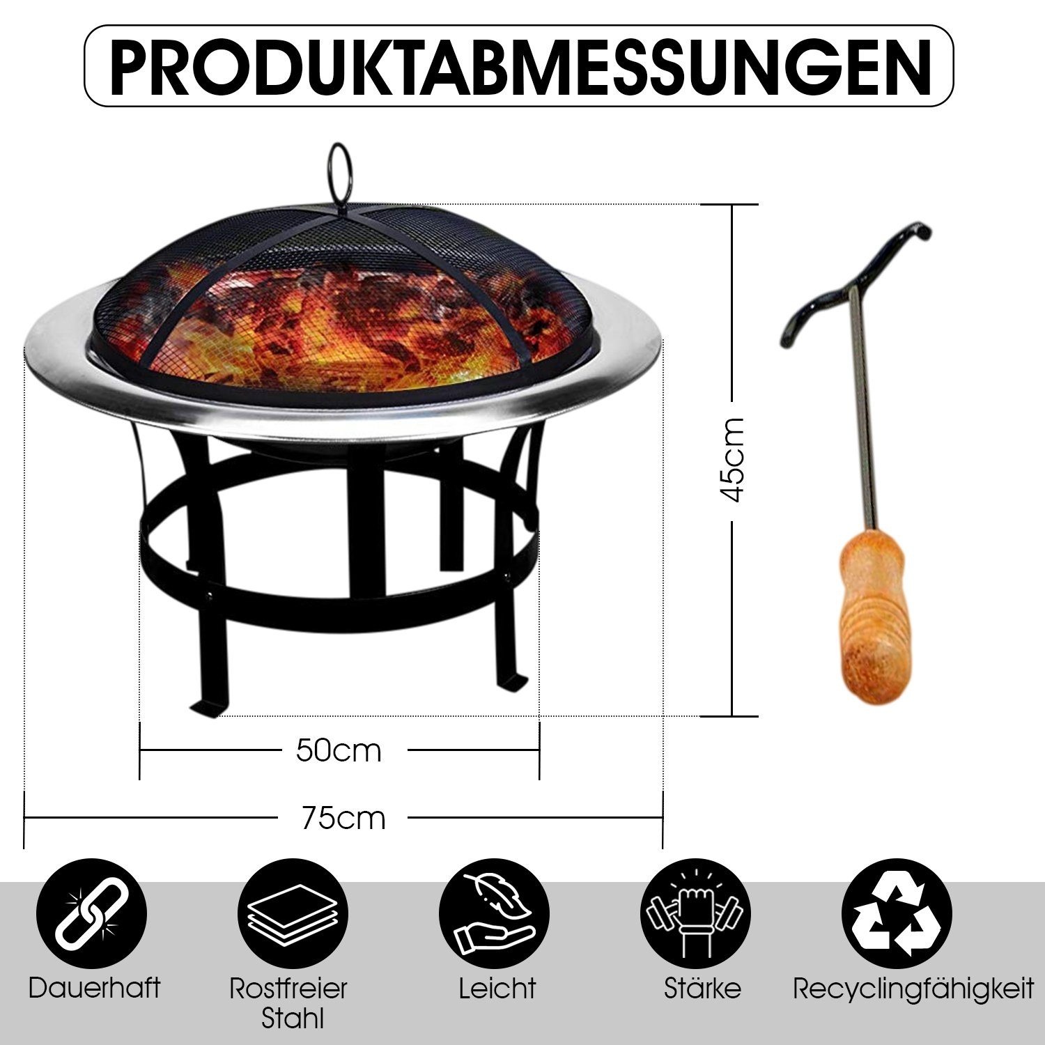 Defactoshop Feuerschale Feuerstelle Edelstahl Ø 75cm günstig online kaufen