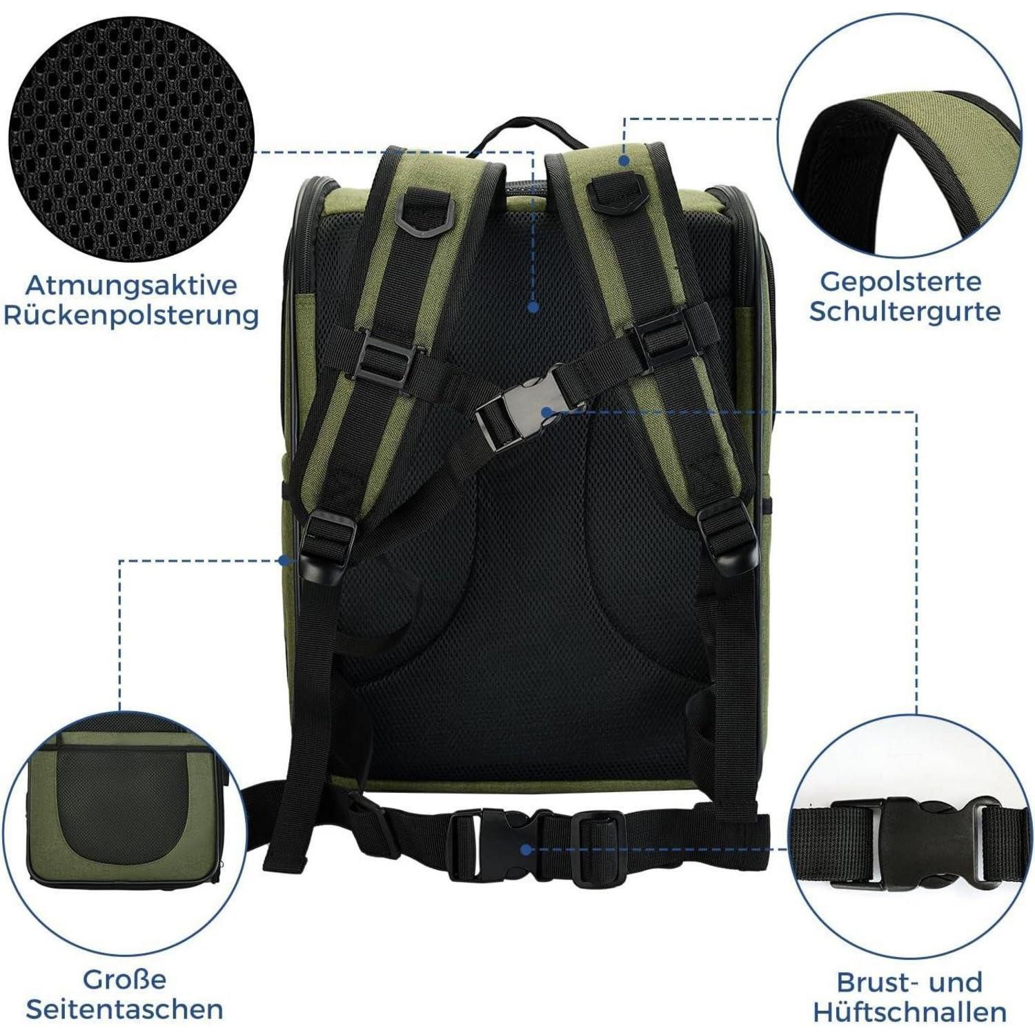 LuxusKollektion Schutzkragen Haustier Rucksack Tragetasche 2-12kg Katzen Hunde weich Grün