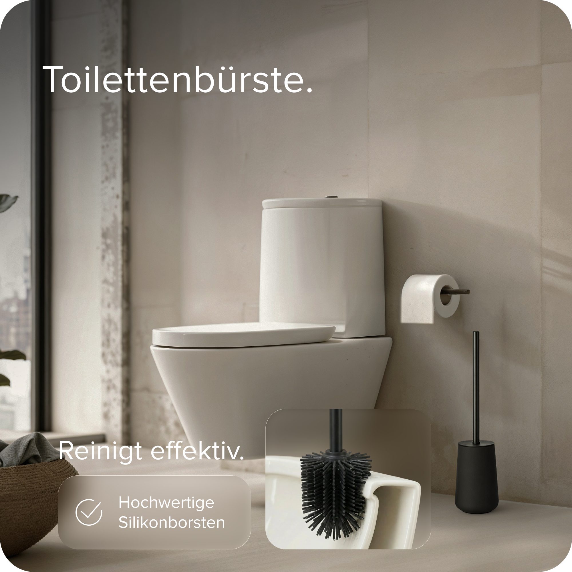 blackswedenhome. Badaccessoire-Set Badezimmer Accessoire Set aus Keramik und Soft Touch Oberfläche, Set, 1 schwarze Toilettenbürste, 1x Seifenspender, 2x Zahnputzbecher, Gummierte Oberfläche