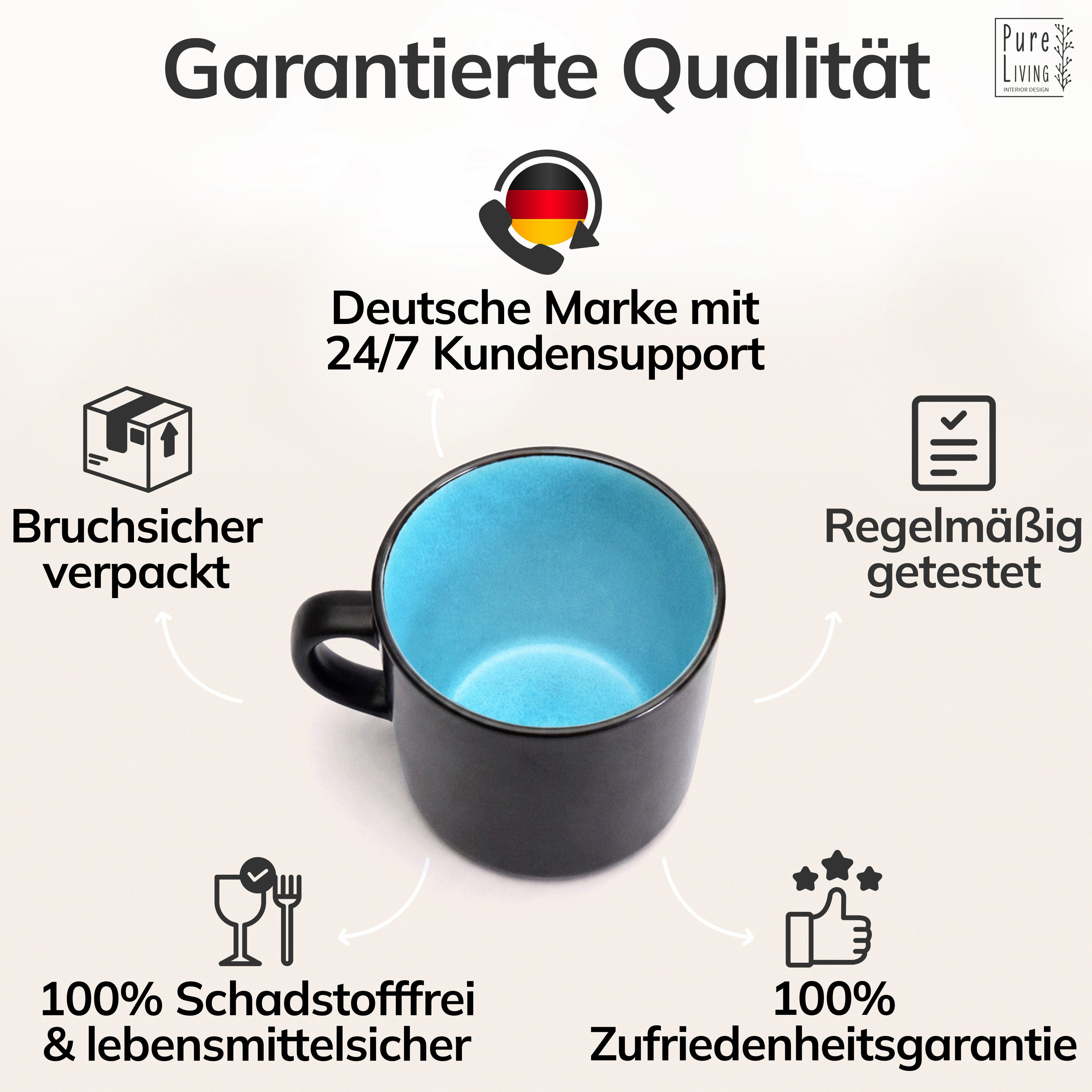 PURE LIVING INTERIOR DESIGN Geschirr-Set Ibiza Becher, 6er-Set, 350 ml, Aquamarin, Steingut (6-tlg), 6 Personen, Steingut – Bild 4 von 5