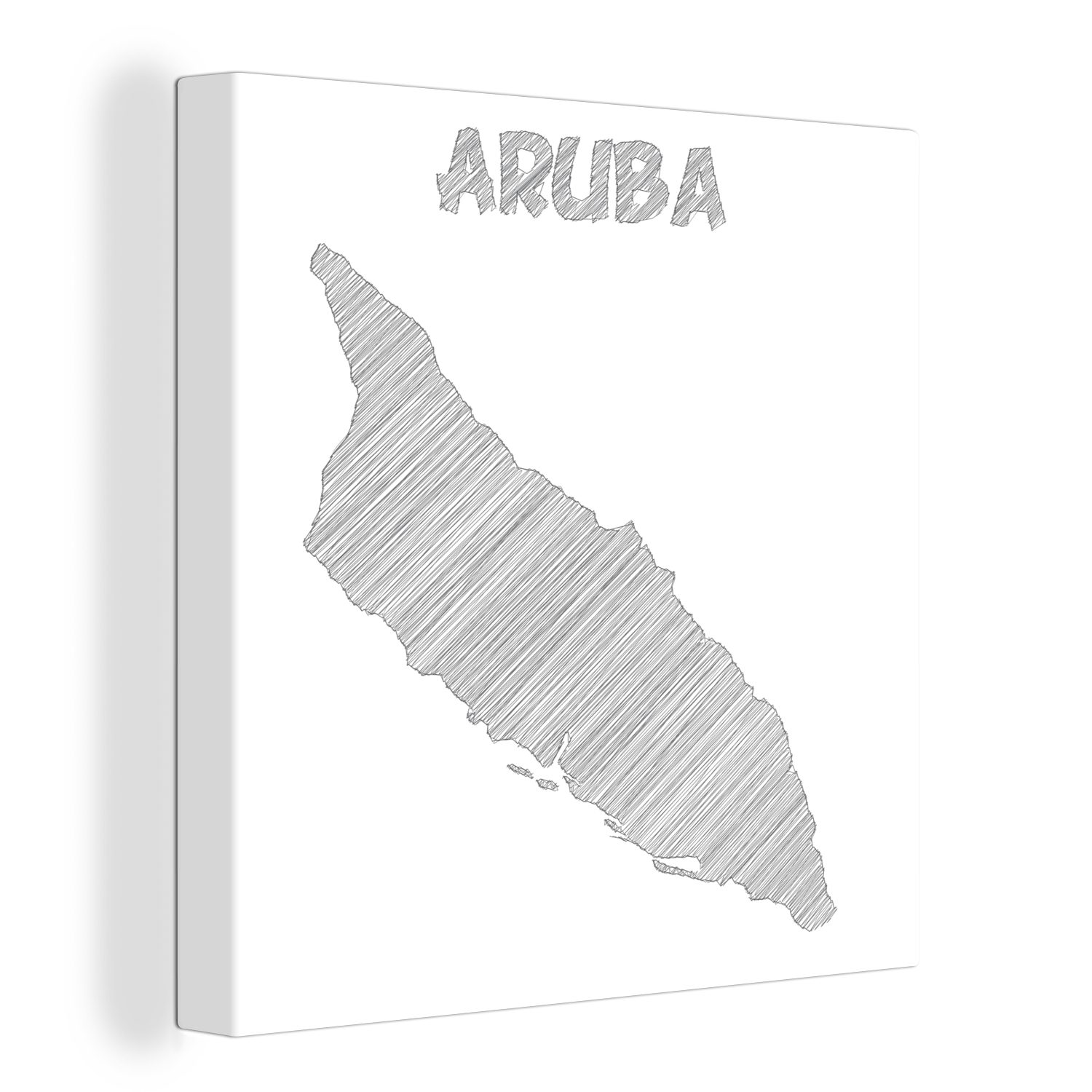 OneMillionCanvasses® Leinwandbild Schwarz-weiße Illustration einer Skizze von Aruba, (1 St), Leinwand Bilder für Wohnzimmer Schlafzimmer