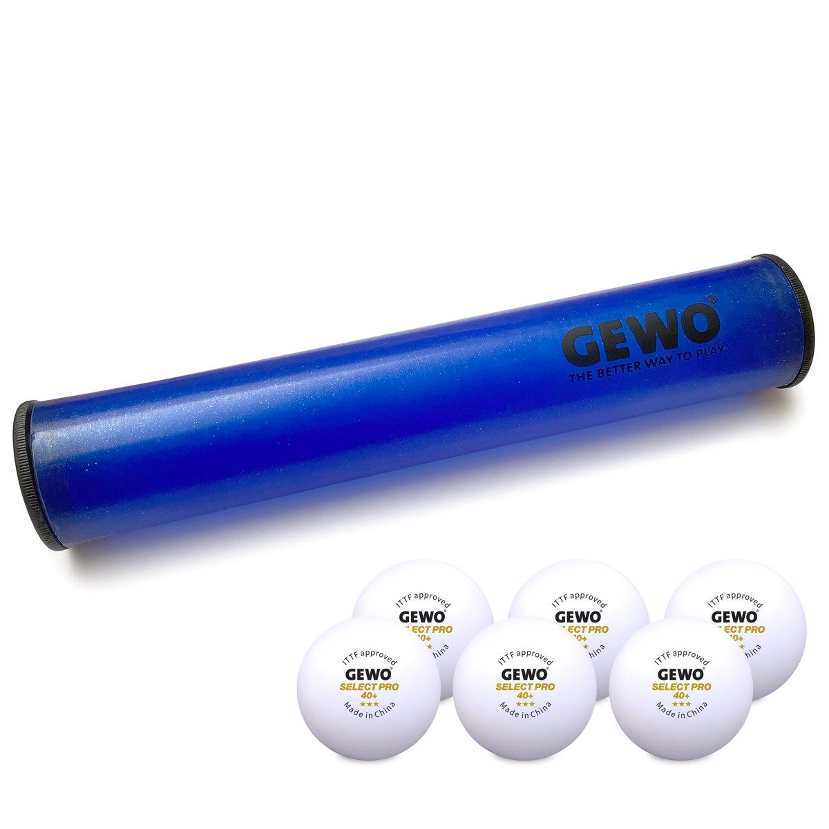 Gewo Tischtennisball Ballbox/Andruckrolle mit 6 GEWO 3-Stern Tischtennisbällen
