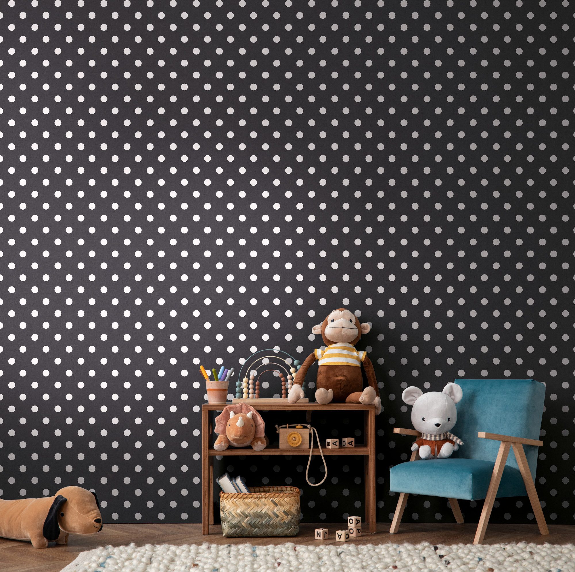 living walls Vliestapete Kids Studio Punkte – Vliestapete für Kinder, glatt, leicht glänzend, gepunktet, Mit Punkten, Zeitloses Punktemuster mit sanftem Glanz auf glatter Oberfläche