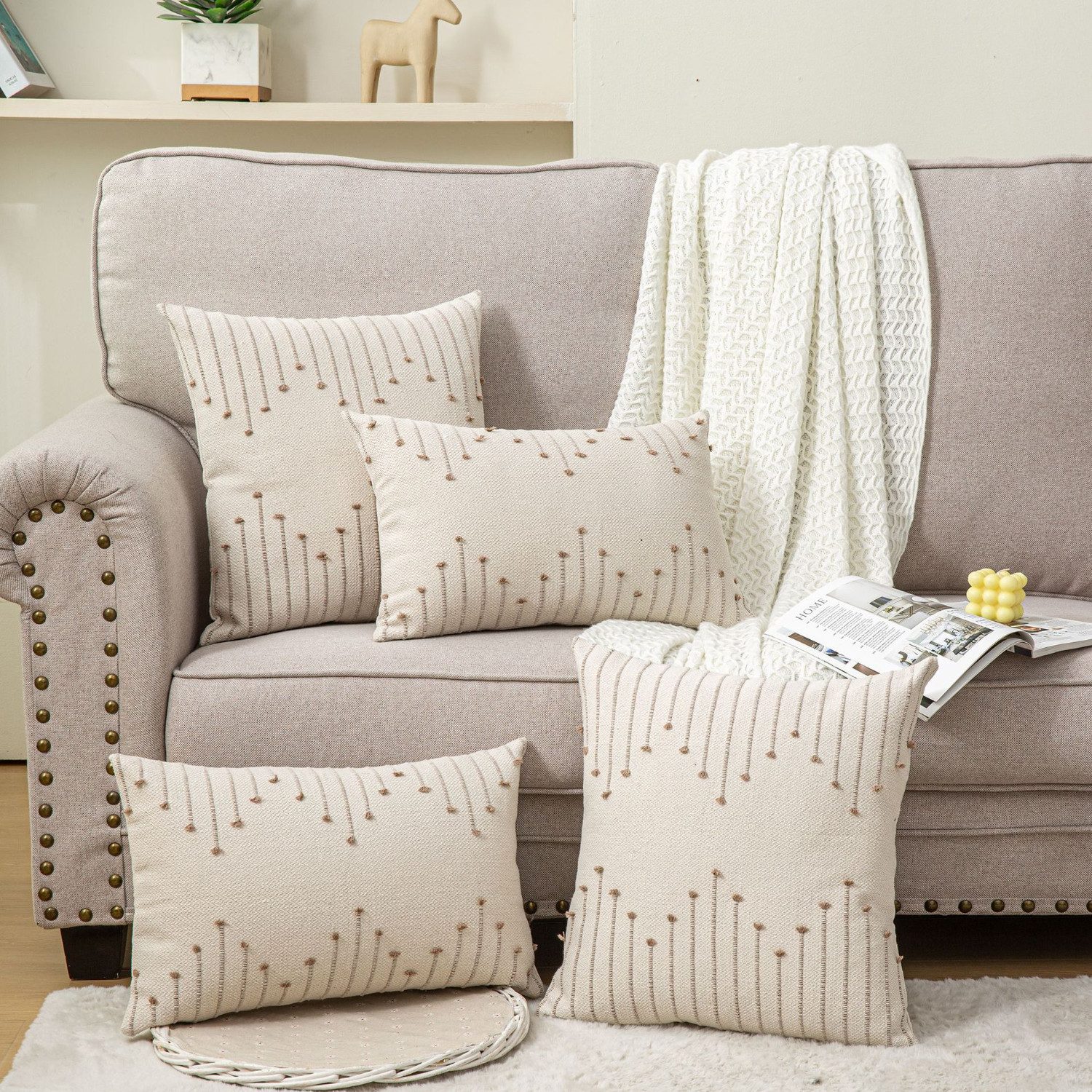 BYSURE Kissenbezug, (2 Stück), Kissenbezug aus Baumwoll-Jacquard mit Aussch günstig online kaufen