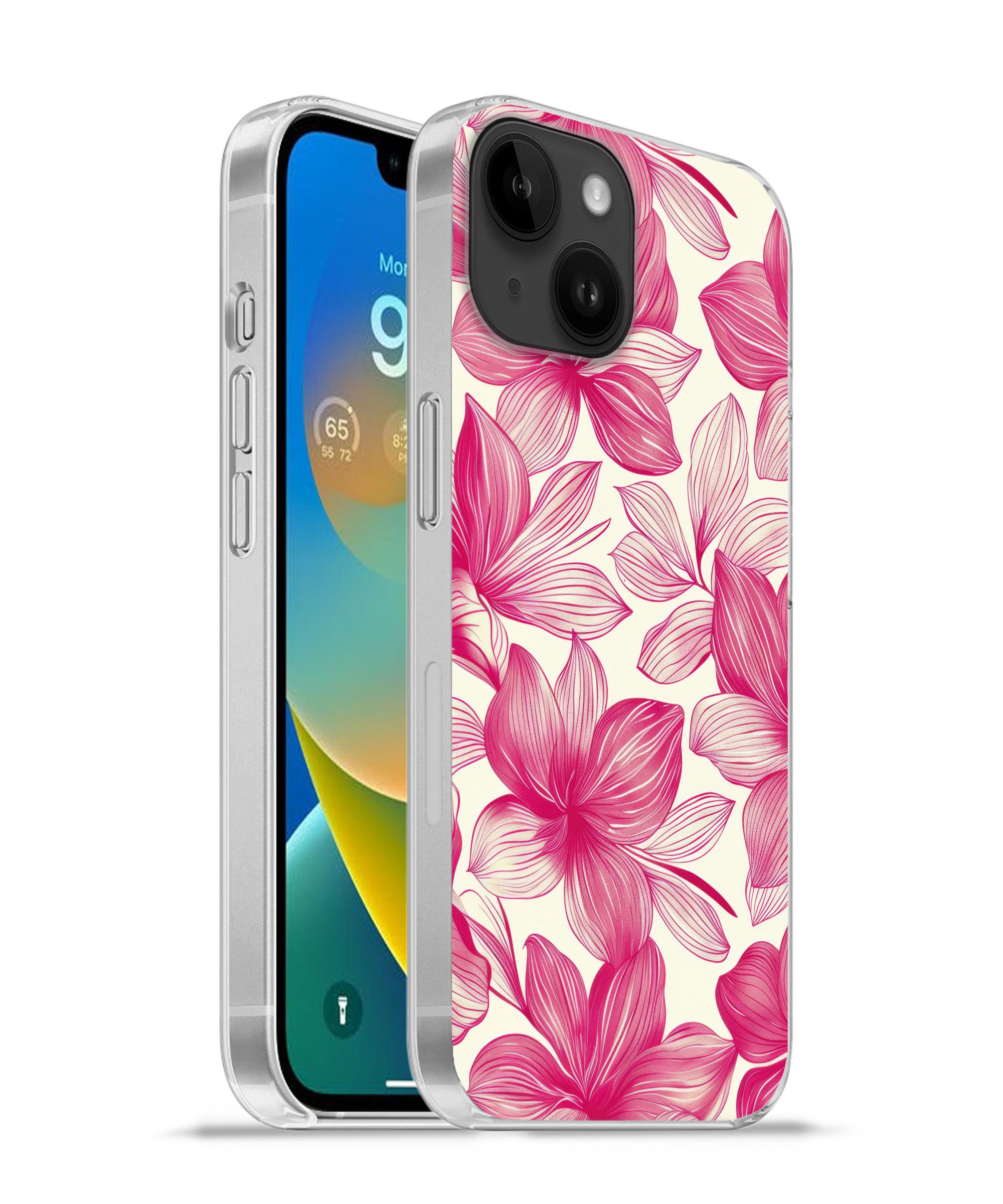 MuchoWow Handyhülle für Apple iPhone 14 Blumen - Muster - Rosa - Weiß, Smartphone-Bumper, Print, Handy Schutzhülle Dünn