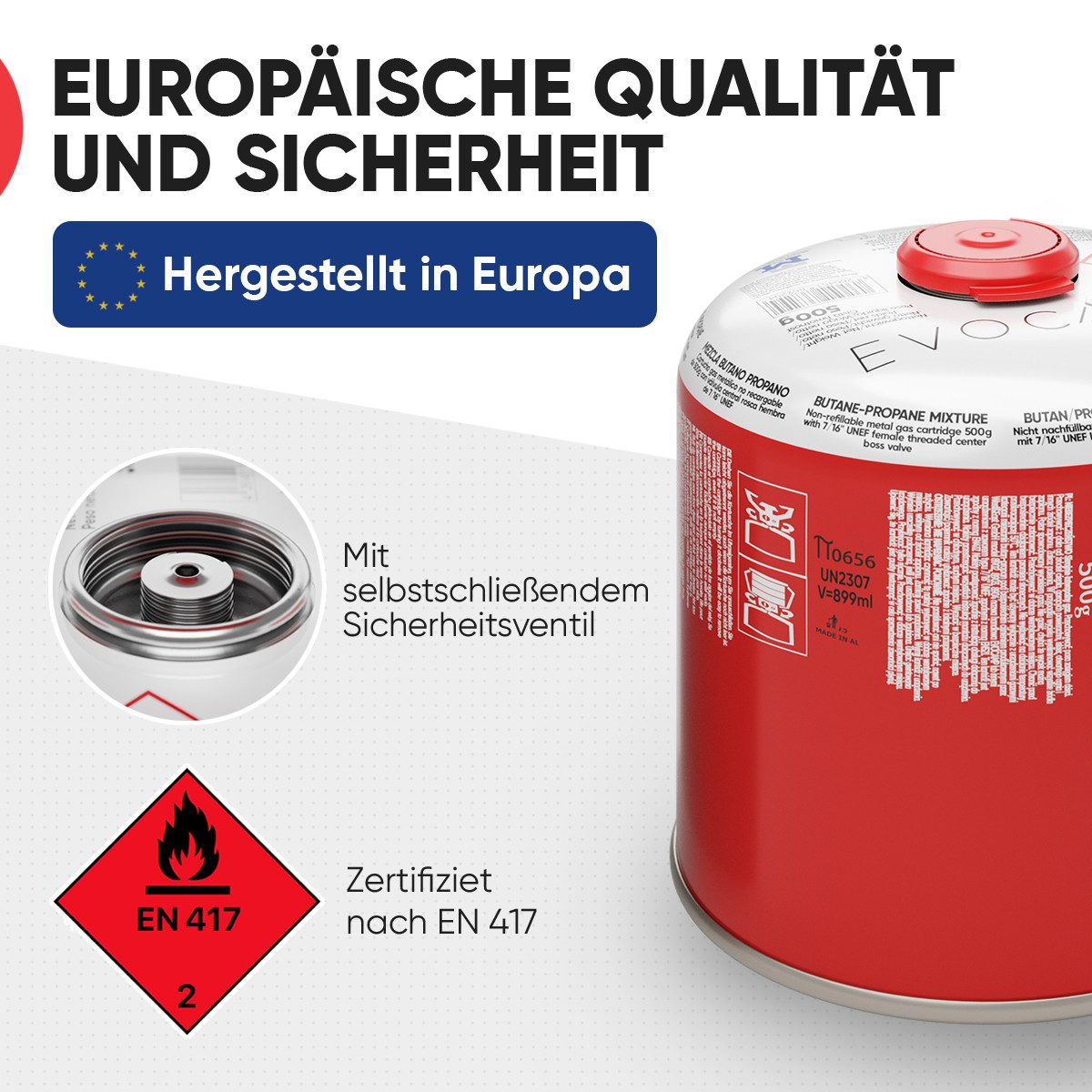 EVOCAMP Gaskartusche 12x Butangas Kartuschen 500g, Schraubkartusche mit Butan/ Propan Gas, 12 St. – Bild 4 von 5