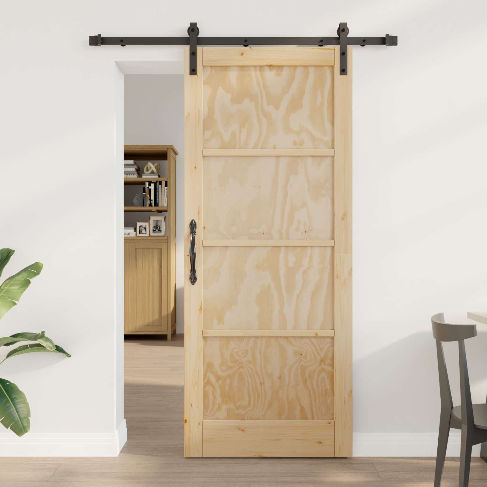 vidaXL Haustür Schiebetür Natur 83 x 202 cm Massives Kiefernholz (1-St)