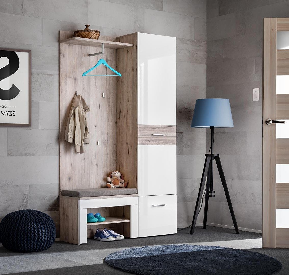 Xlmoebel Garderobe Moderne Flur Möbel Garnitur aus Holz im luxuriösen Design (Garderoben-Set, 4 St., Eingangshalle Set ca.110 x 35 x 200 cm), Made in Europa