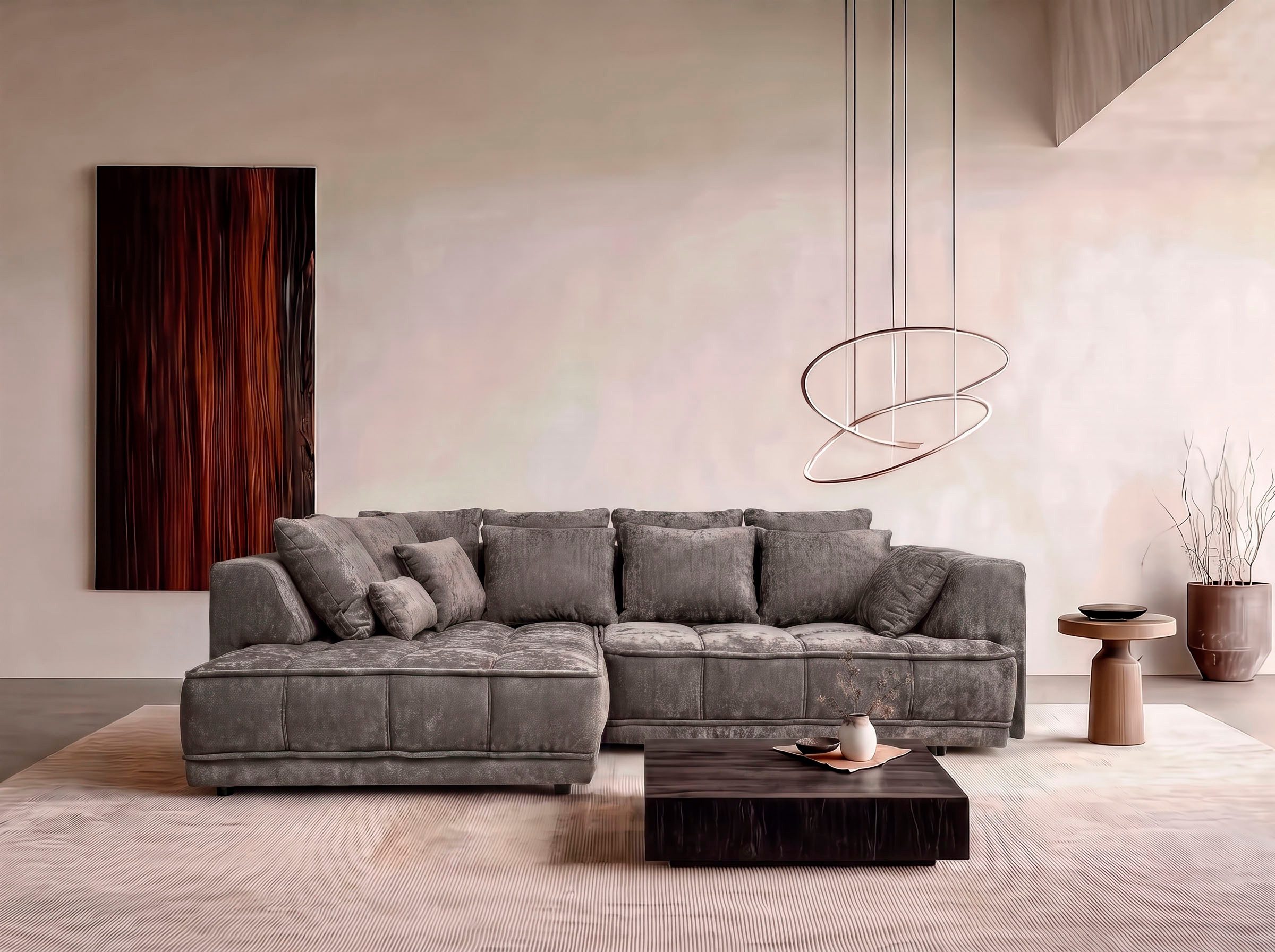 WERK2 Ecksofa Tiga 207 x 286 cm modern & bequem, elektrisch verstellbare Sitztiefe, Struktur weich, L-Form, elektrische Sitztiefenverstellung
