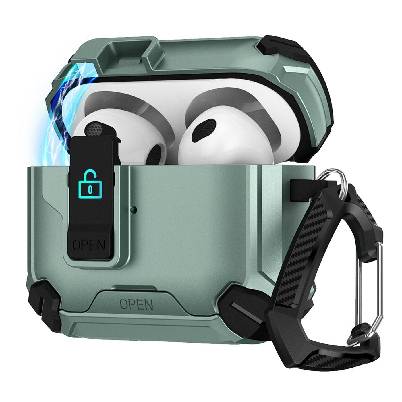 CoolGadget Kopfhörer-Schutzhülle Defender Hülle für Apple AirPods 4 magnetisch mit Karabiner, 360° Full-Body Case Schutzhülle Handy Standfunktion magnetisch ladbar