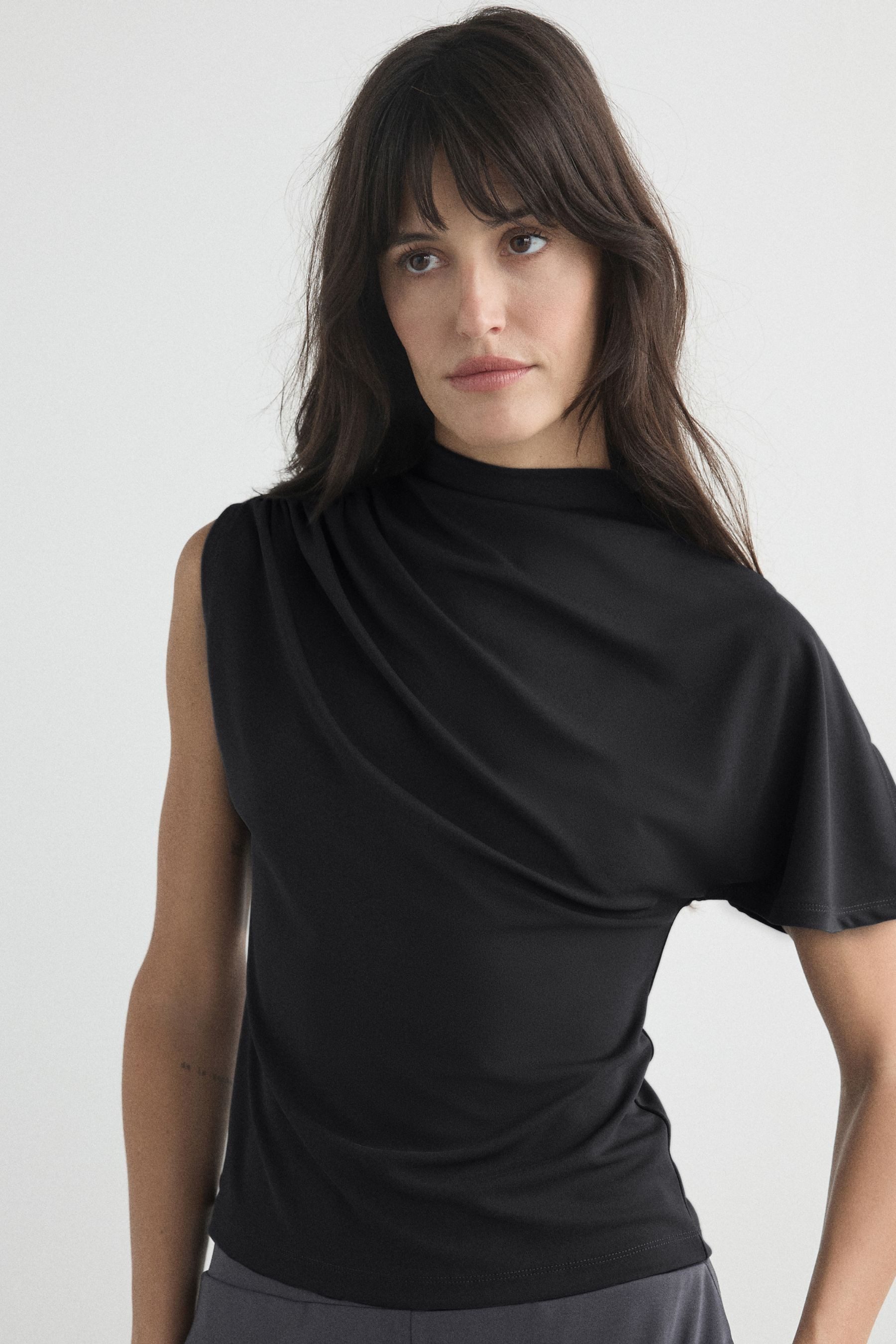 Next Kurzarmbluse KOberteil mit asymmetrischer Drapierung (1-tlg) – Bild 5 von 5