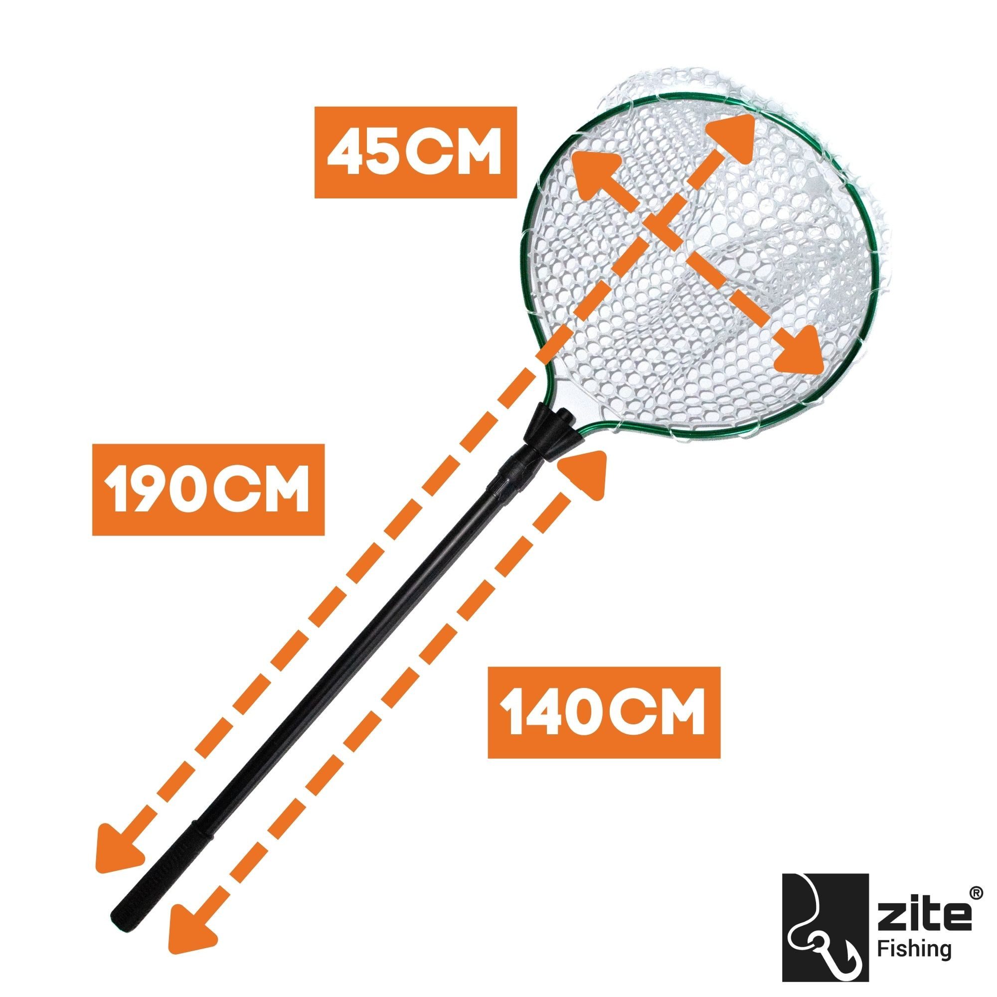 Zite Angelkescher Trout Spoon Forellenkescher Gummiert & Teleskopierbar 190cm PVC-Netz, gummiert, fischschonend, leicht abwaschbar