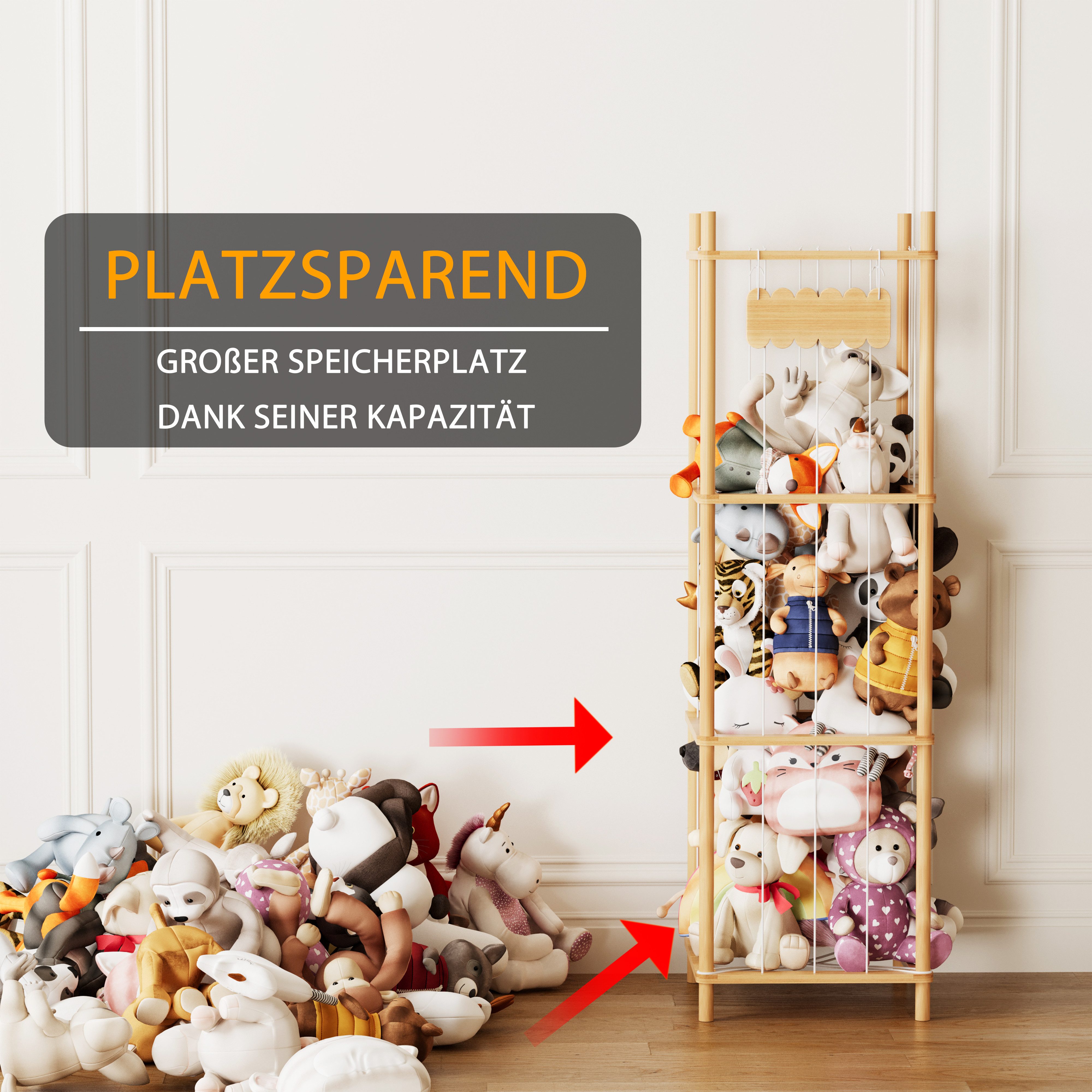 SpaceAid Kinderregal Holz Kuscheltier Aufbewahrung, Stofftier Aufbewahrung, Vertikal platzsparend