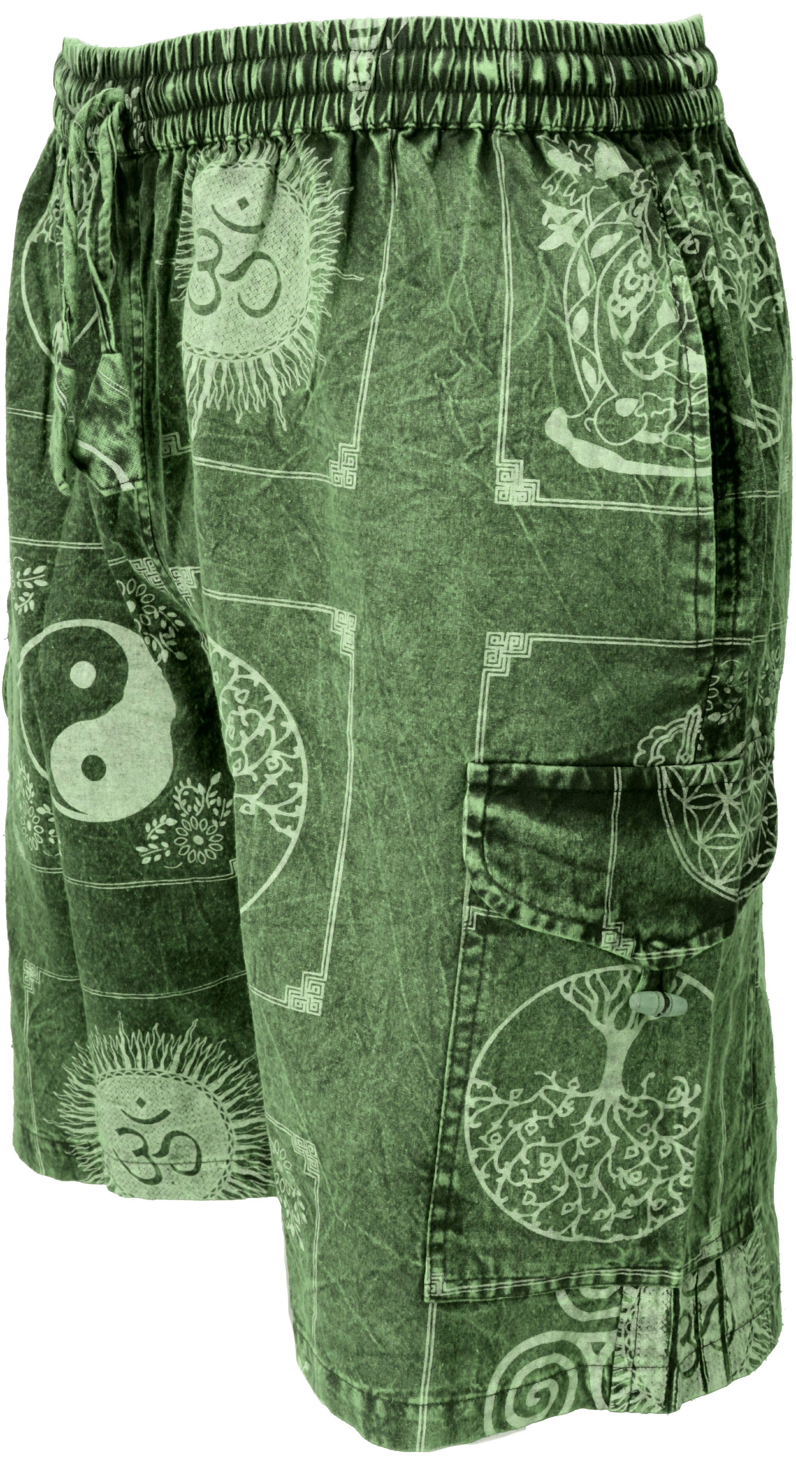 grün Style, alternative Ethno Nepal Bekleidung aus -.. Guru-Shop Yogashorts, Relaxhose Shorts Ethno Hippie, stonewash