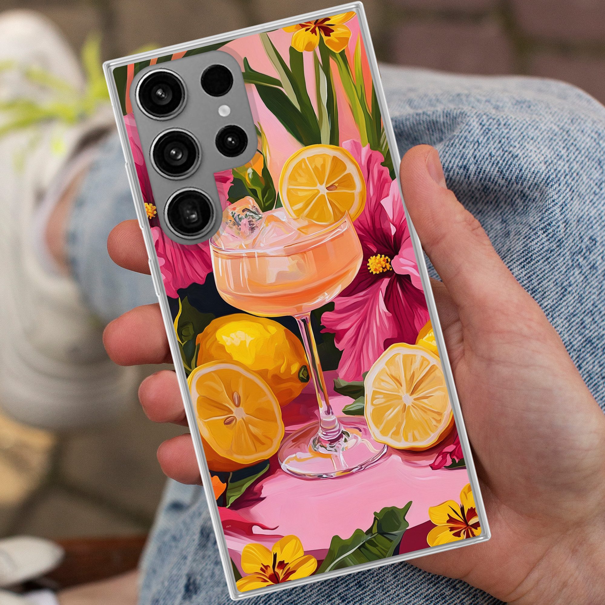 MuchoWow Handyhülle für Samsung Galaxy S23 Ultra Getränk - Blumen - Gelb