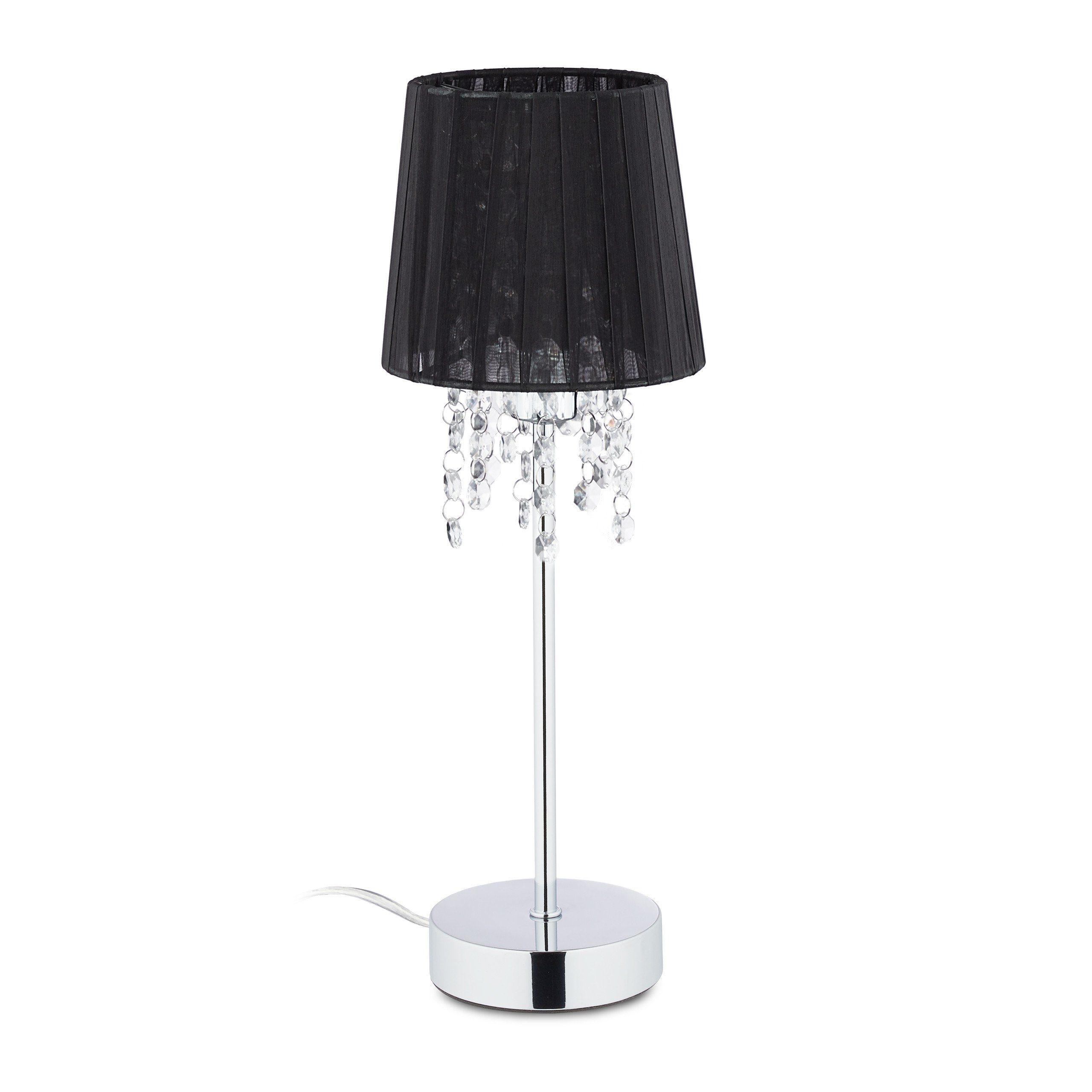 relaxdays Tischleuchte Kristall Tischlampe mit Organza-Schirm