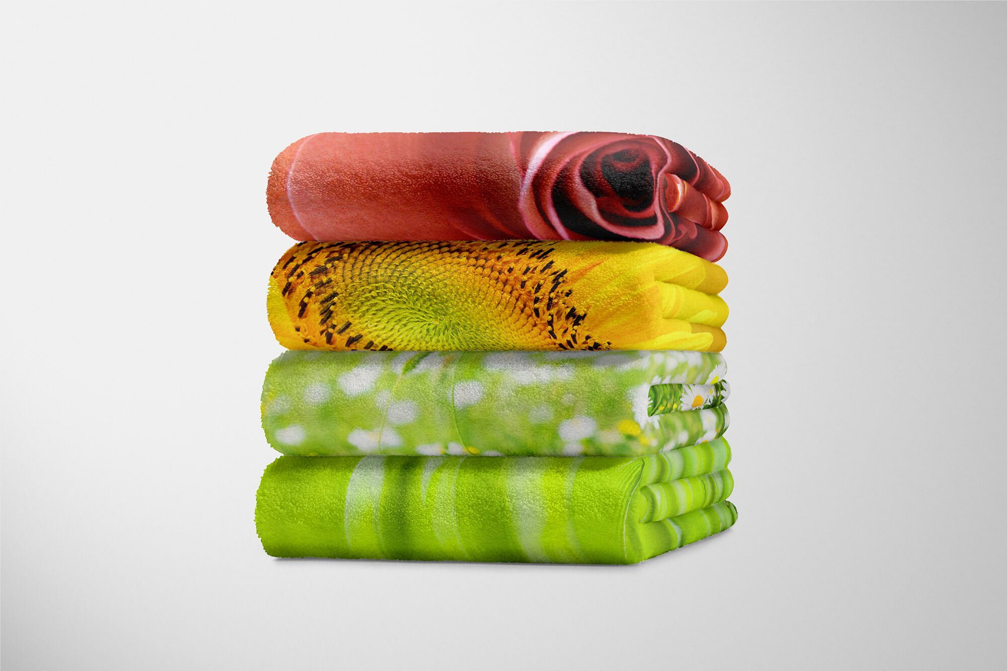 Kuscheldecke Handtücher Handtuch mit Sinus Baumwolle-Polyester-Mix Fotomotiv Handtuch (1-St), Gänseblümchen Strandhandtuch Saunatuch Art Somm,