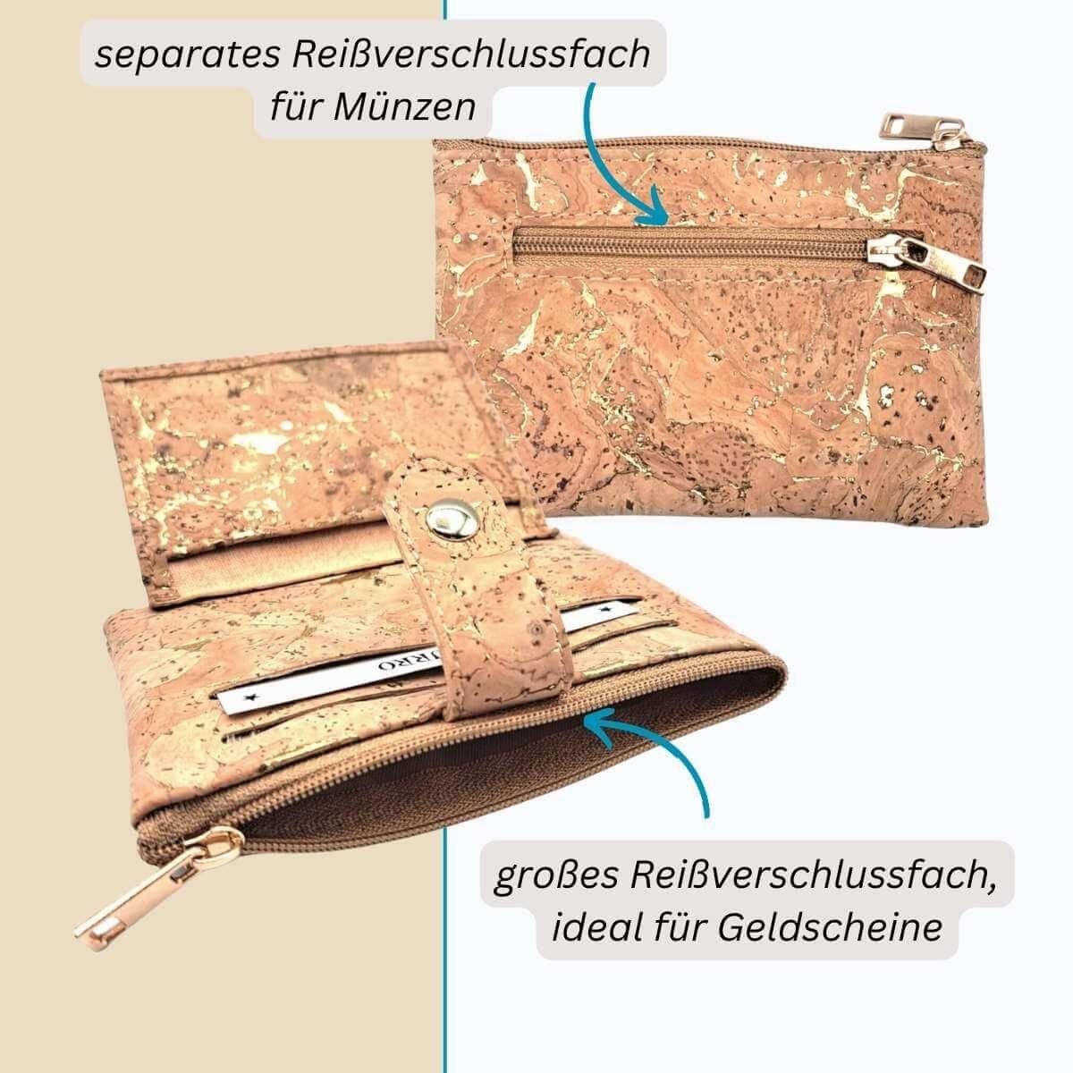 Korkleder cm, 9x13 Lederfrei, EL Geldbörse Vegan, BURRO Damen aus natur-gold Mini-Geldbeutel Kork,