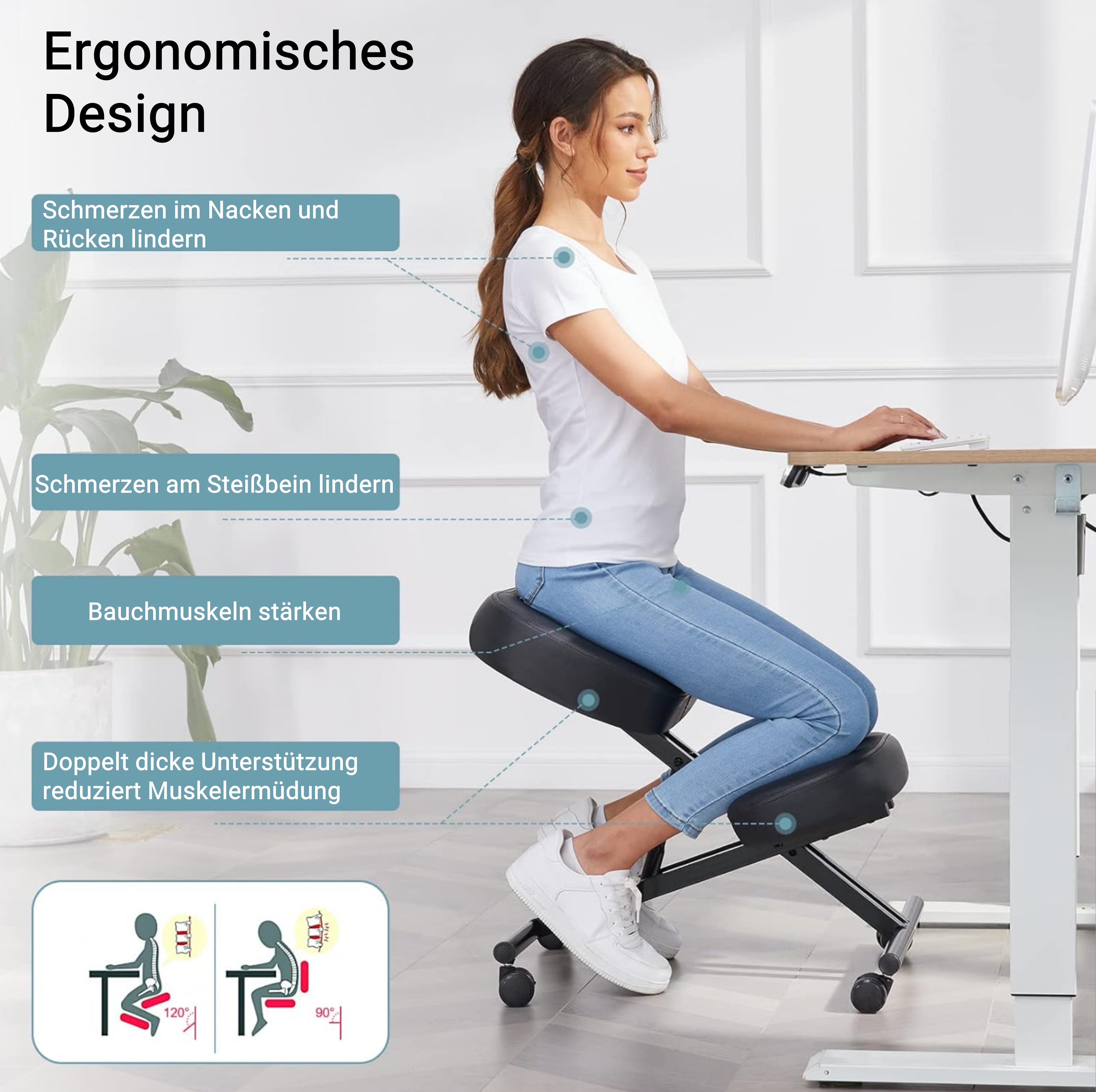 LUCKZON Stuhl Kniestuhl Ergonomischer Bürohocker, feststellbaren günstig online kaufen