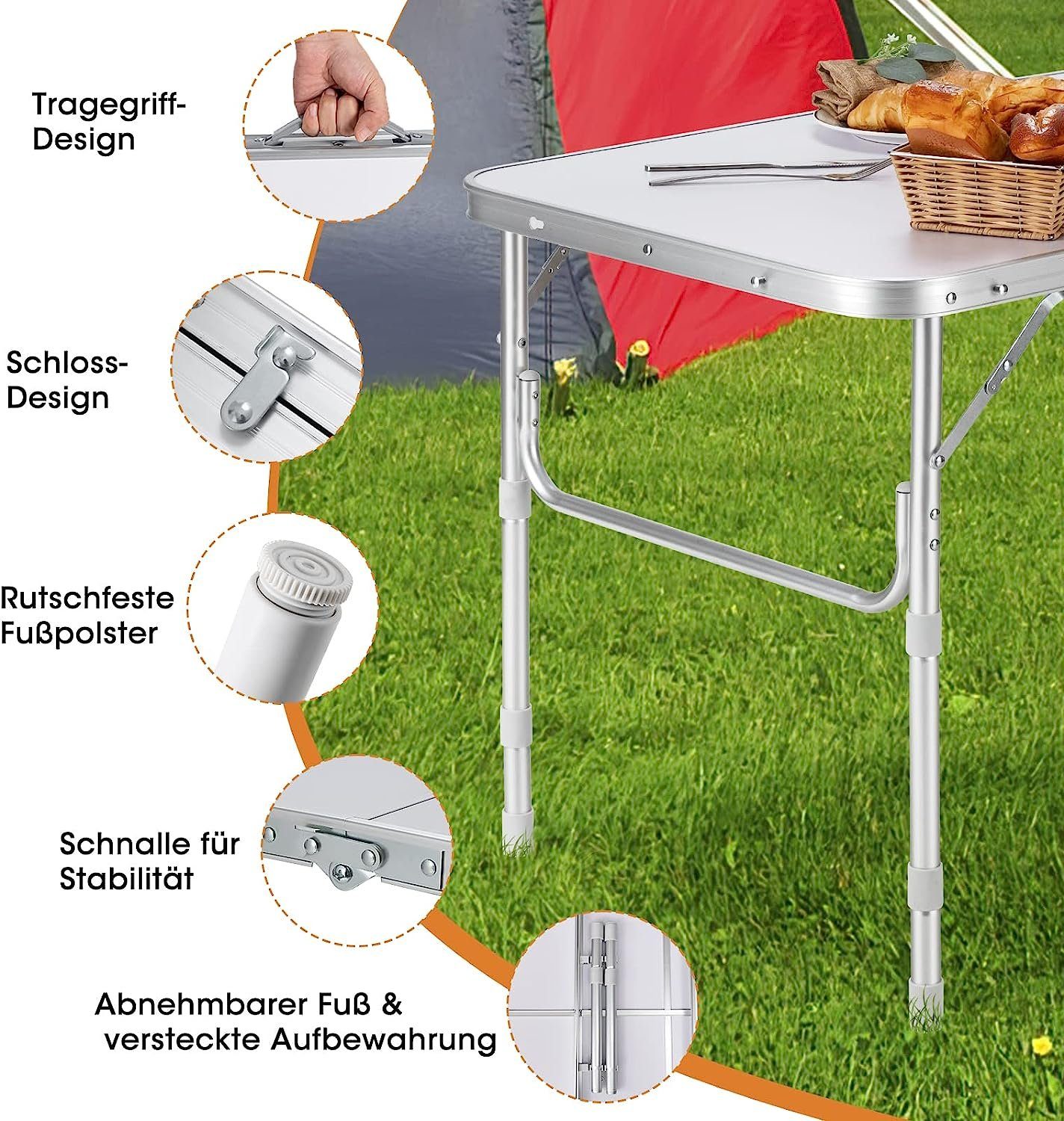 höhenverstellbarer Klapptisch, × 60cm 120 KOMFOTTEU Campingtisch