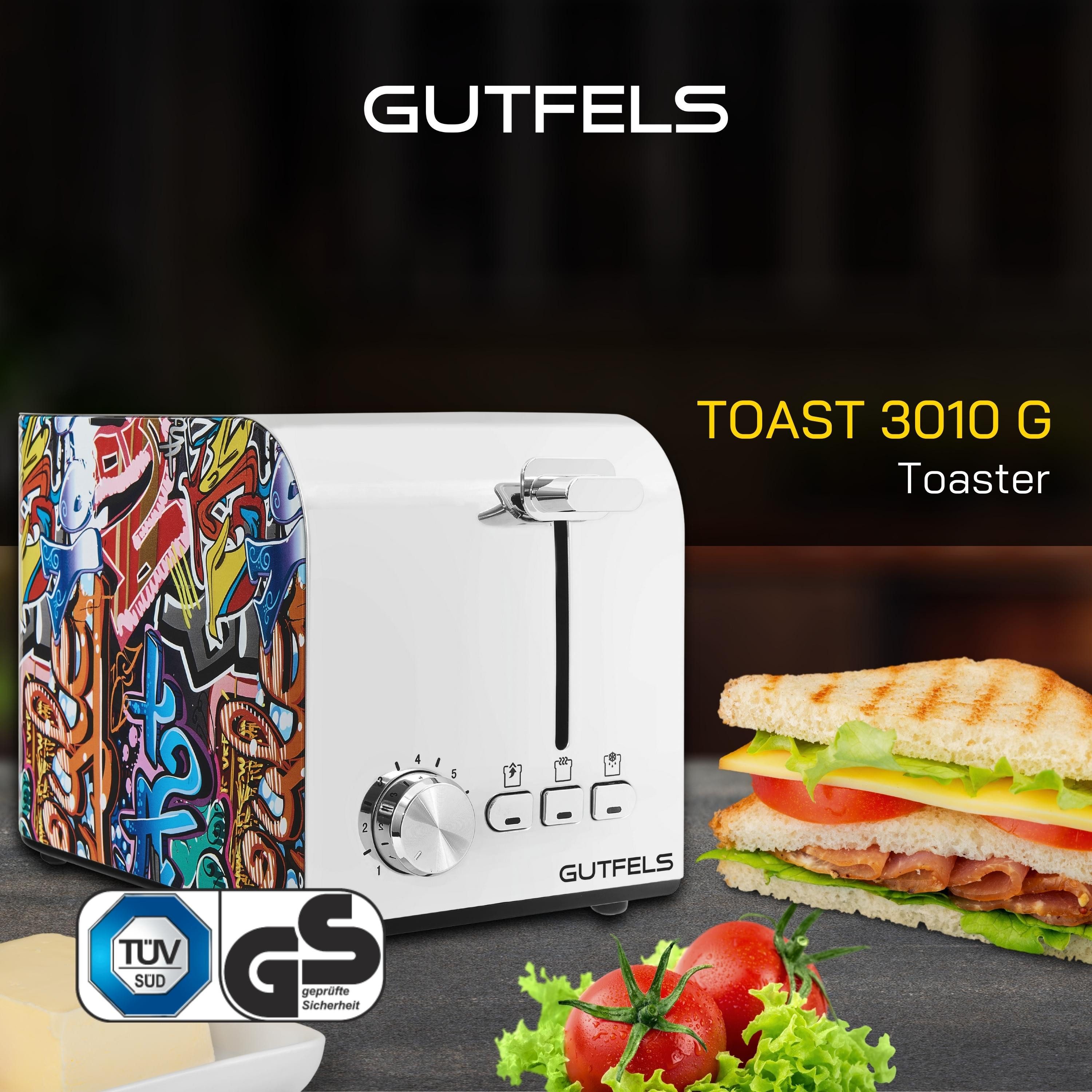 Gutfels Toaster TOAST 3010 G, 2 kurze Schlitze, 850 W, 2-Scheiben-Toaster, 850 Watt, Graffitti-Style