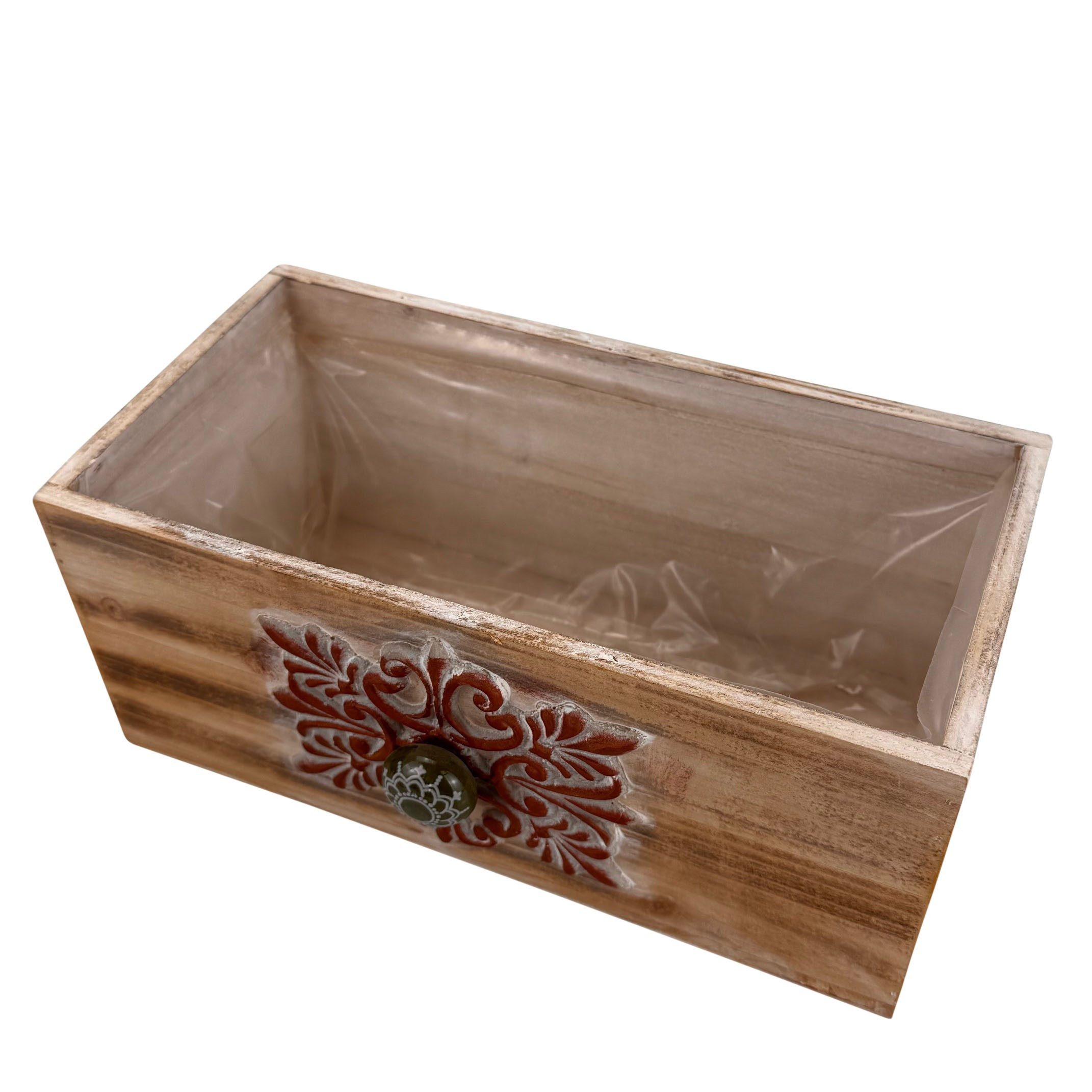Online-Fuchs Blumentopf 2 Schubladen bis 28 cm groß - Kräutertopf, Blumentöpfe - innen & außen (für Küche, Wohnzimmer oder Balkon, 103), kunstvoll verzierte Fronten mit einem stilvollen Knauf