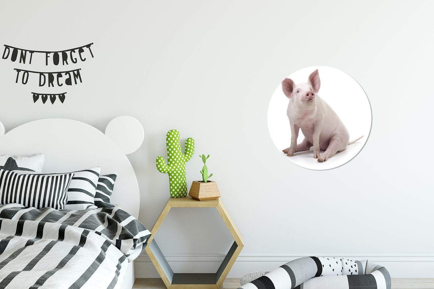 MuchoWow Wandsticker Schwein - Bauernhoftiere Rund, Tapetenaufkleber, Weiß (1 - St), für Kinderzimmer, Tapetenkreis Wohnzimmer