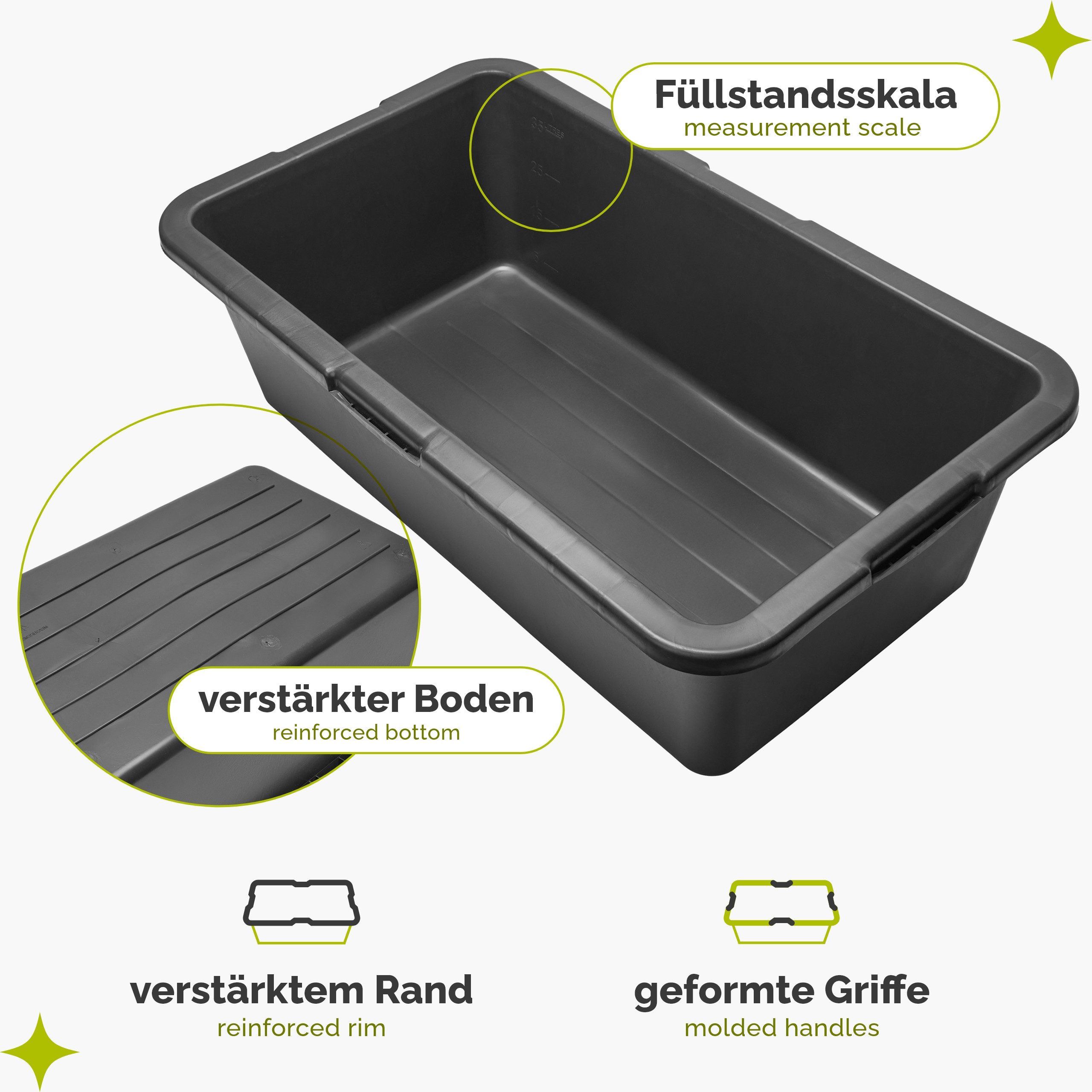 Garronda Mörtelkasten Rechteckig Mörtelkübel Kunststoffwanne stabile Maurerkübel GD-0169, (1-tlg., 1), Mischen von Beton, Mörtel, Gips, Kleber, Sand, Erde, Wasser, Schutt